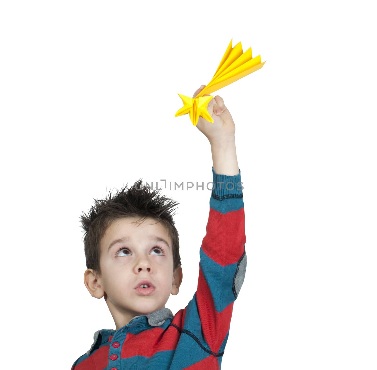 Little boy with a yellow falling star