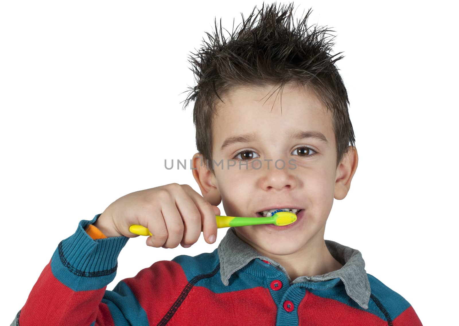 Boy brushing his teeth by deyan_georgiev