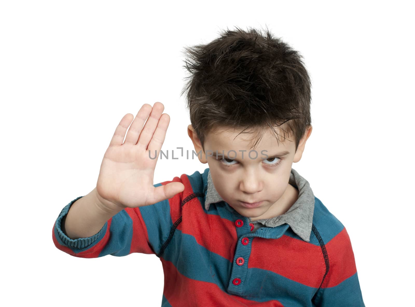 Little boy showing stop with his hand by deyan_georgiev