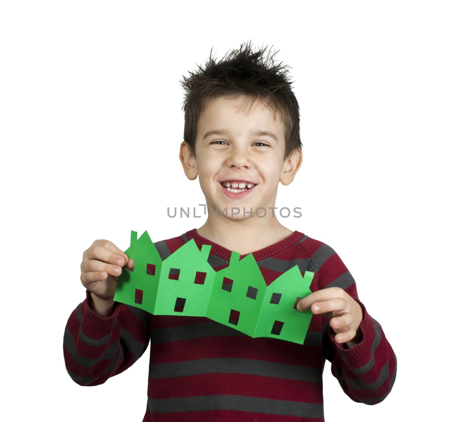 Little boy holding houses made ​​of paper by deyan_georgiev