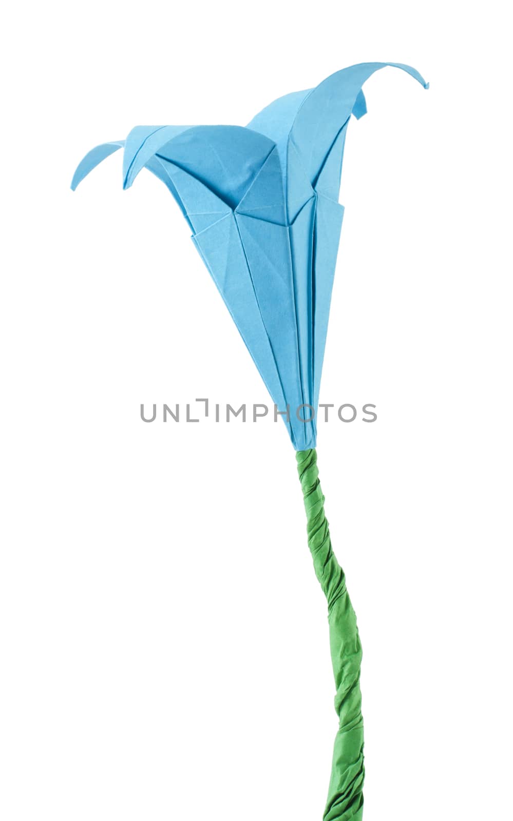 Blue Flower origami white isolated. Paper made flowers.