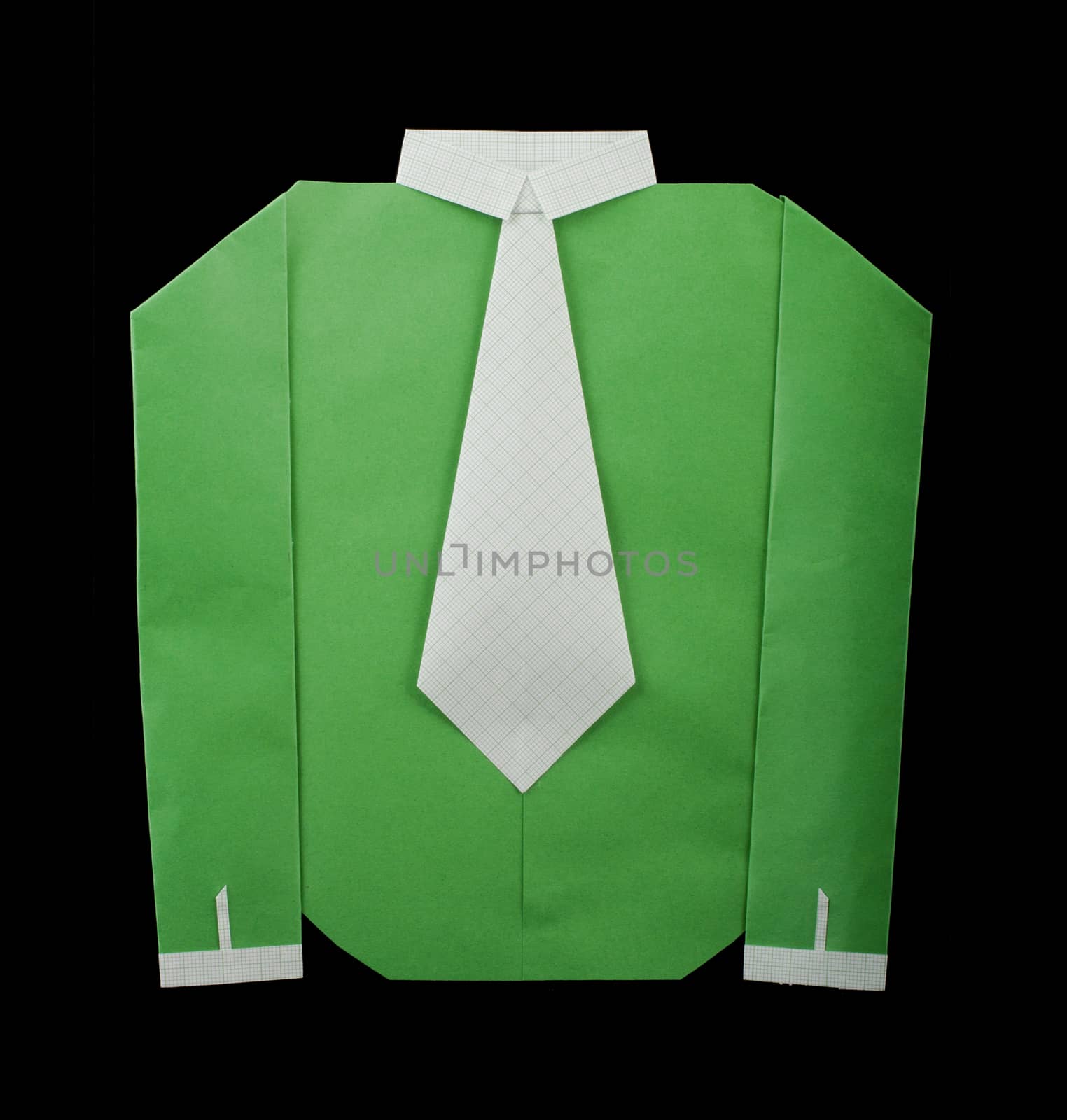 Isolated paper made green shirt with white tie by deyan_georgiev