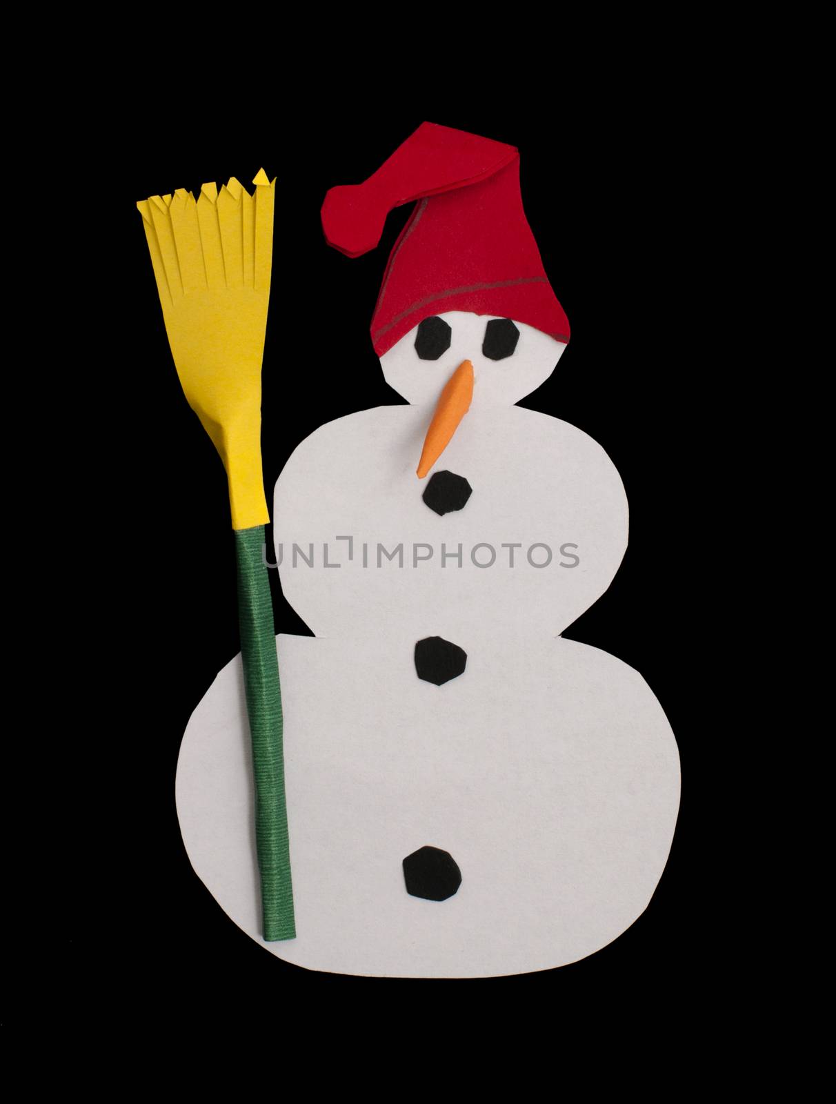 Snowman made of paper. Origami snowman black isolated