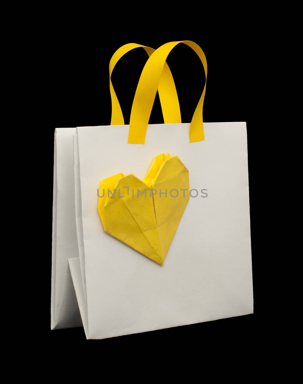 White shopping bag with yellow heart. by deyan_georgiev
