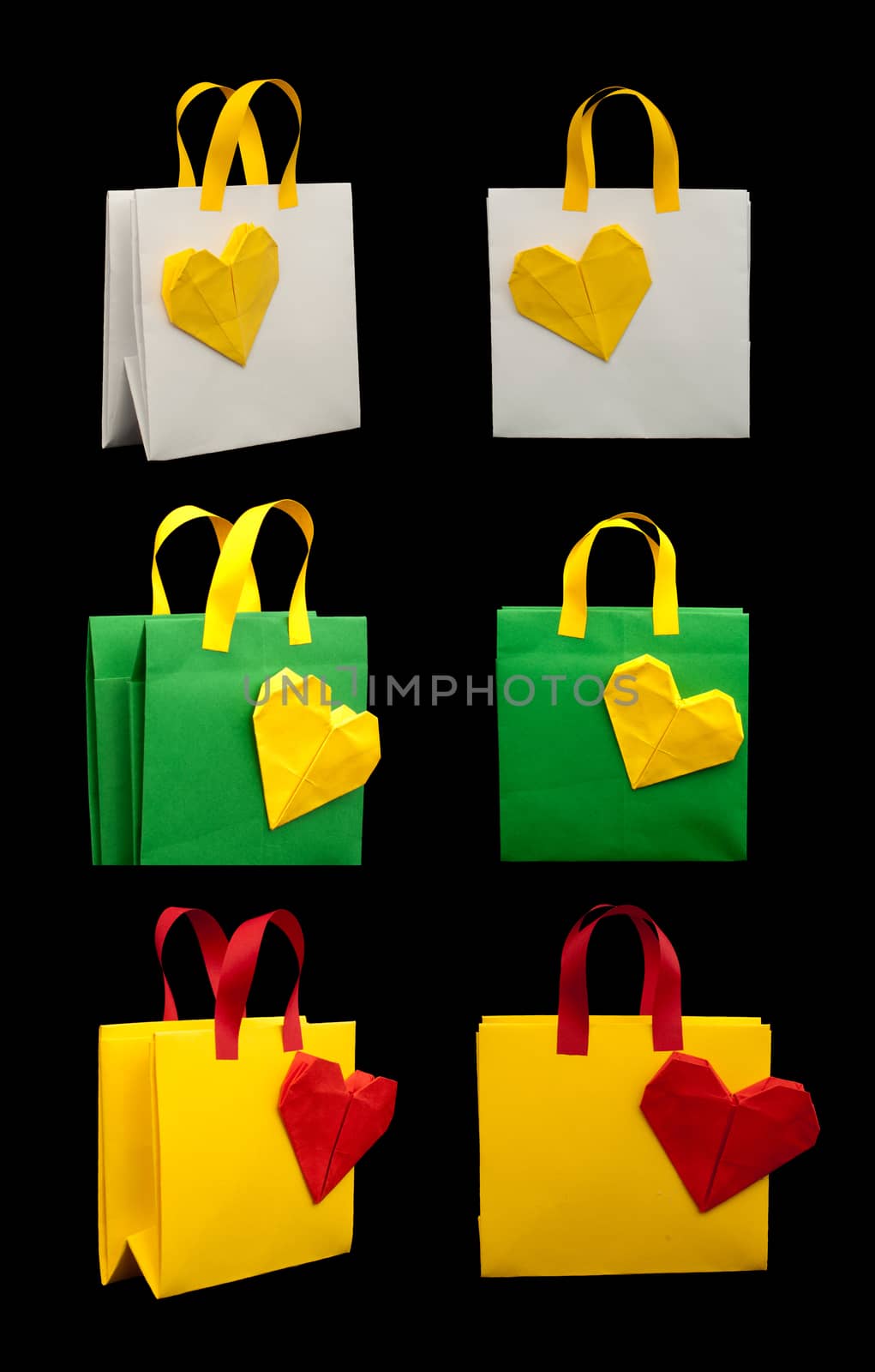 Shopping bags with heart. Isolated origami by deyan_georgiev