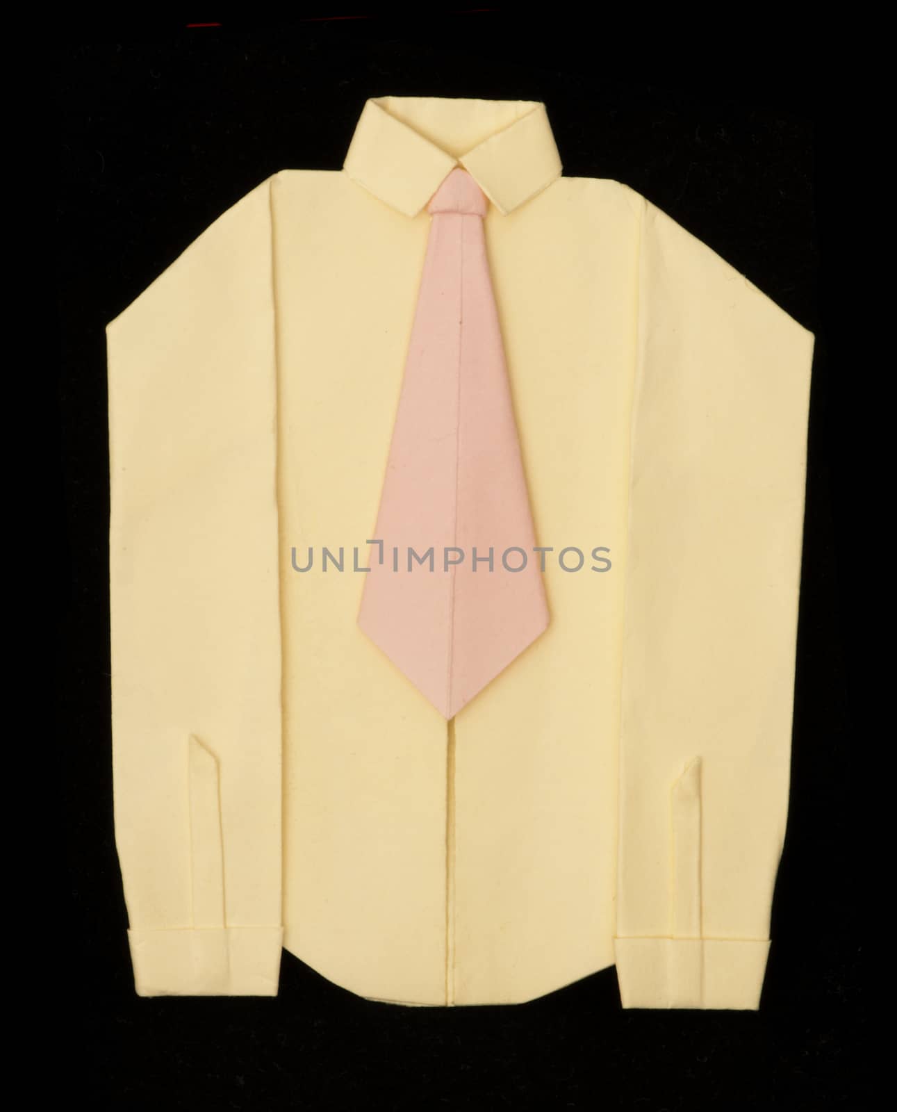 Isolated paper made yellow shirt with long sleeves.Folded origami style