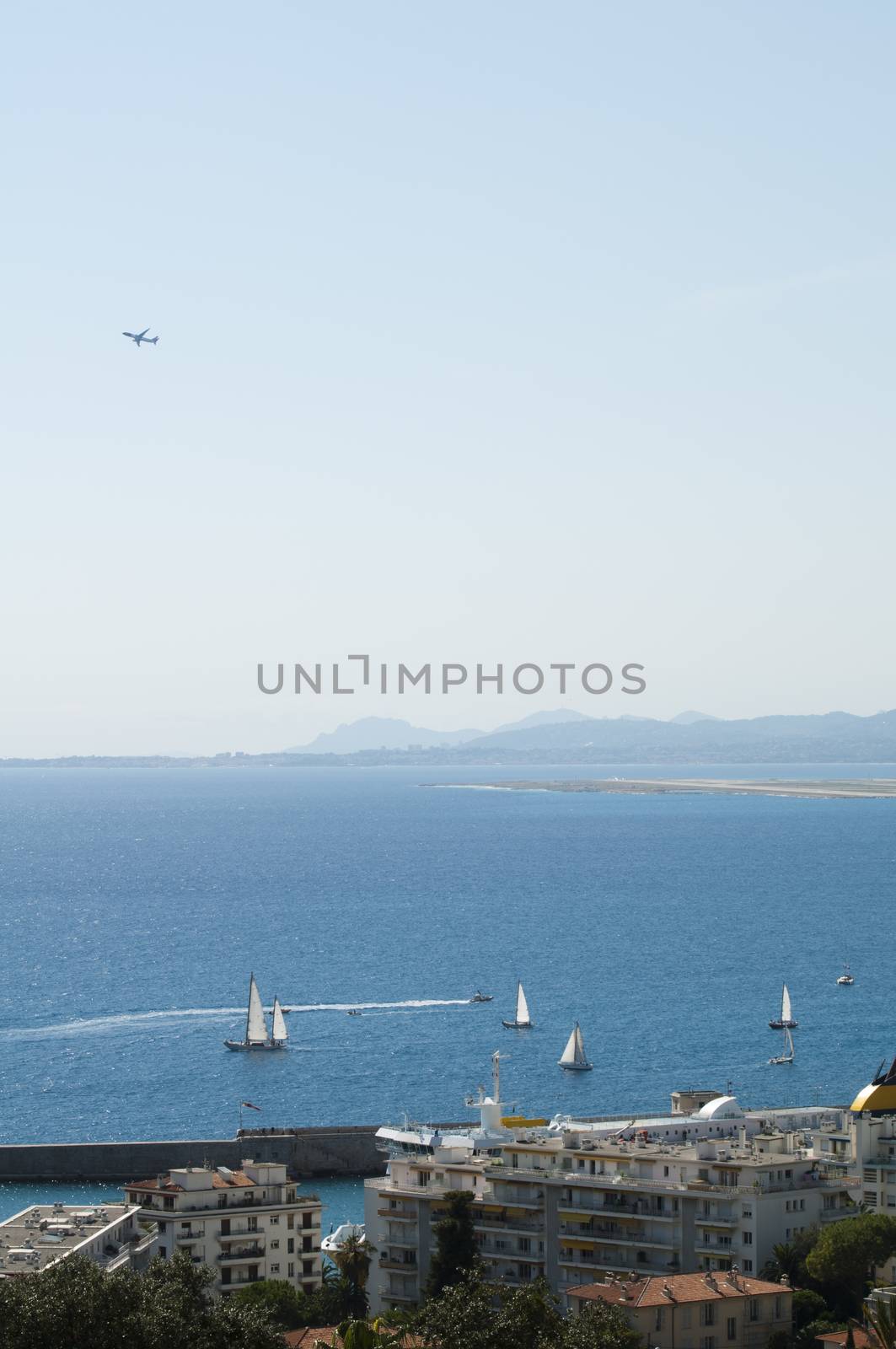 Panorama of Nice. Yachts in sea