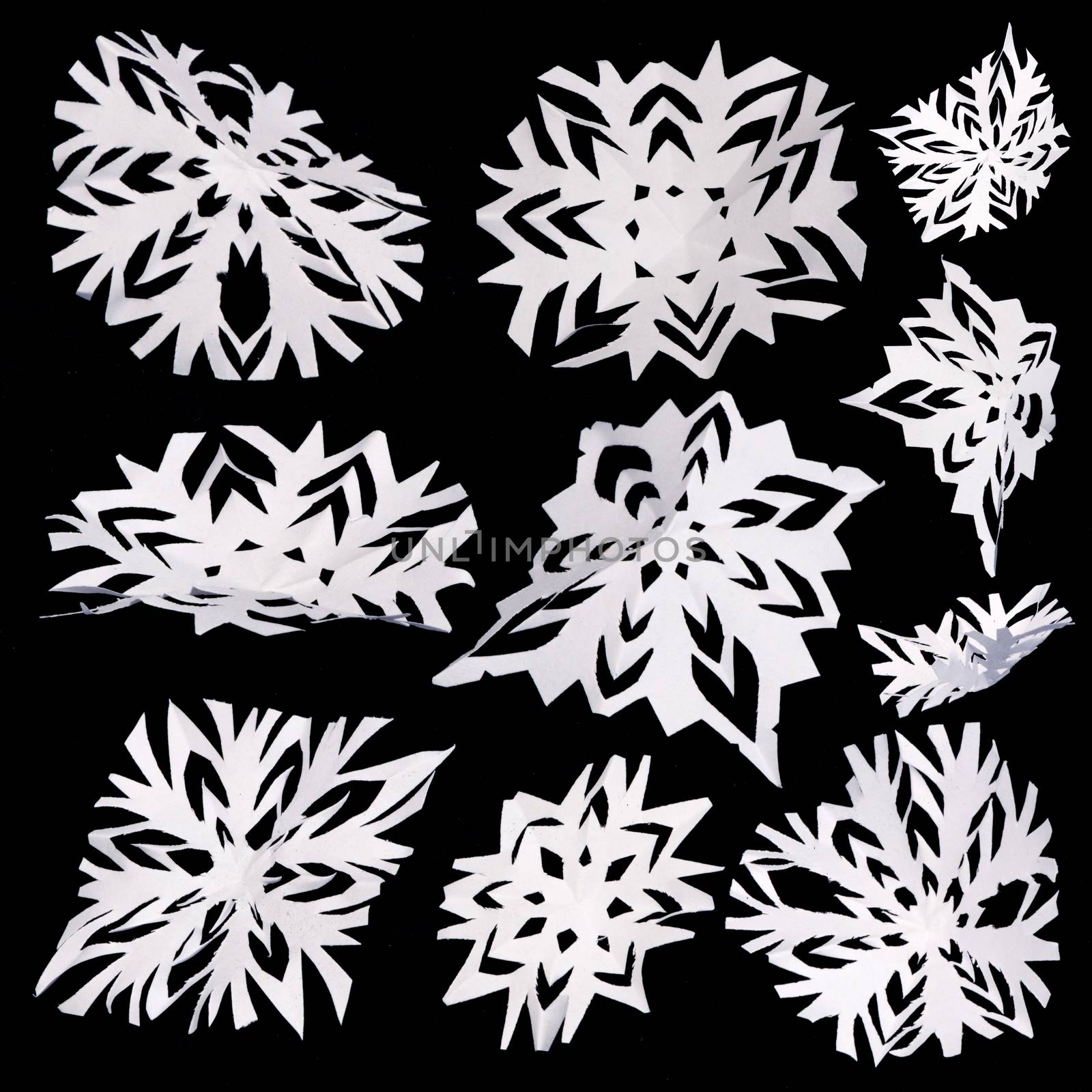 Set of origami isolated snowflakes. 