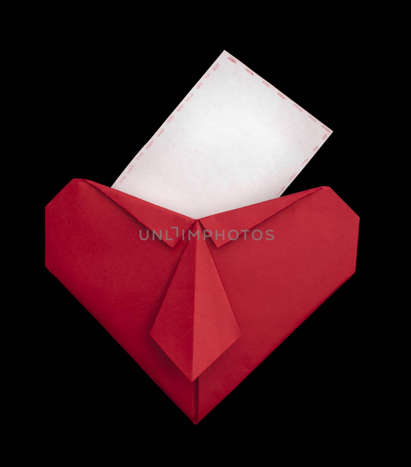 Red heart paper made. Isolated heart and note