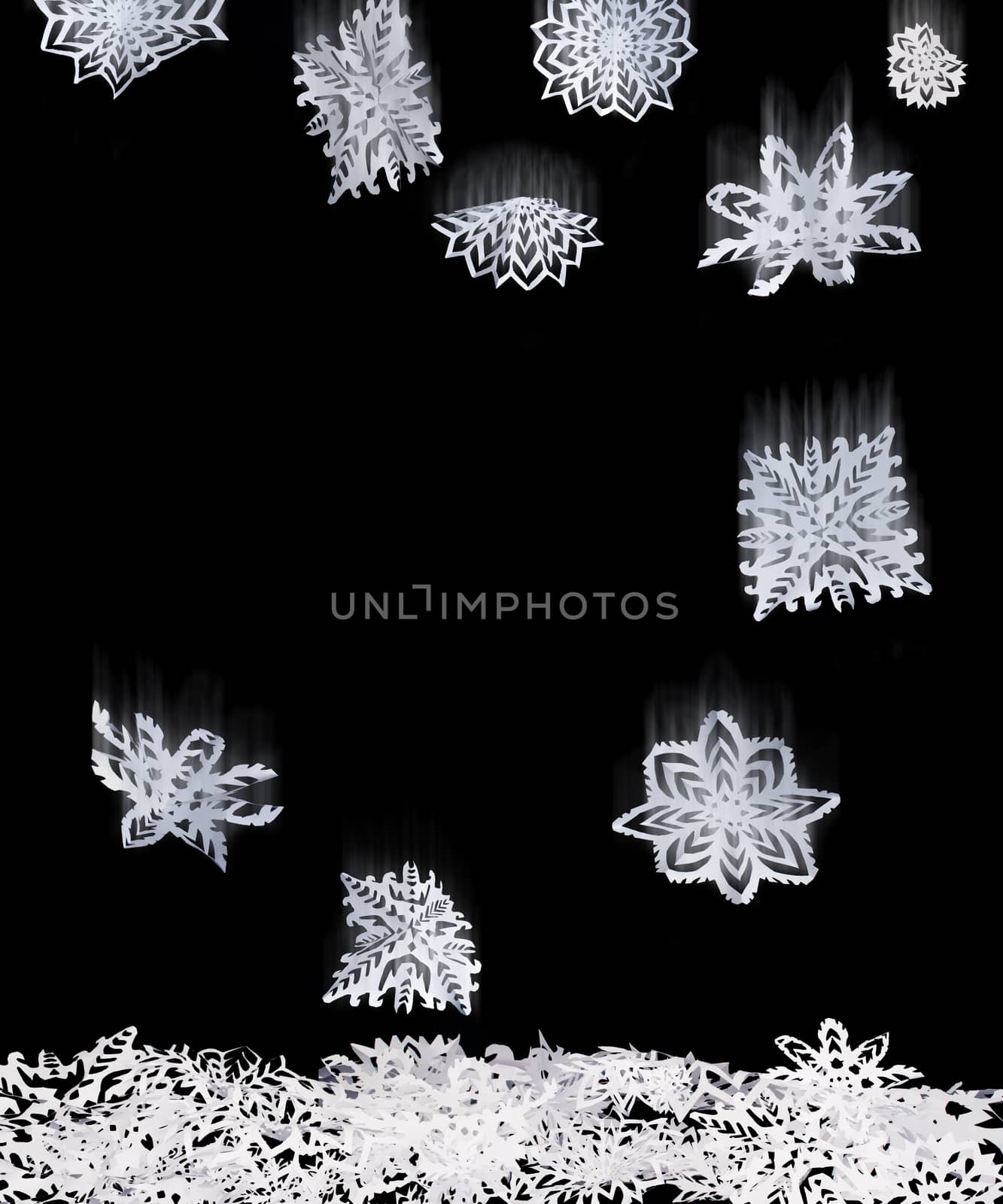 Origami isolated falling snowflakes. Paper made