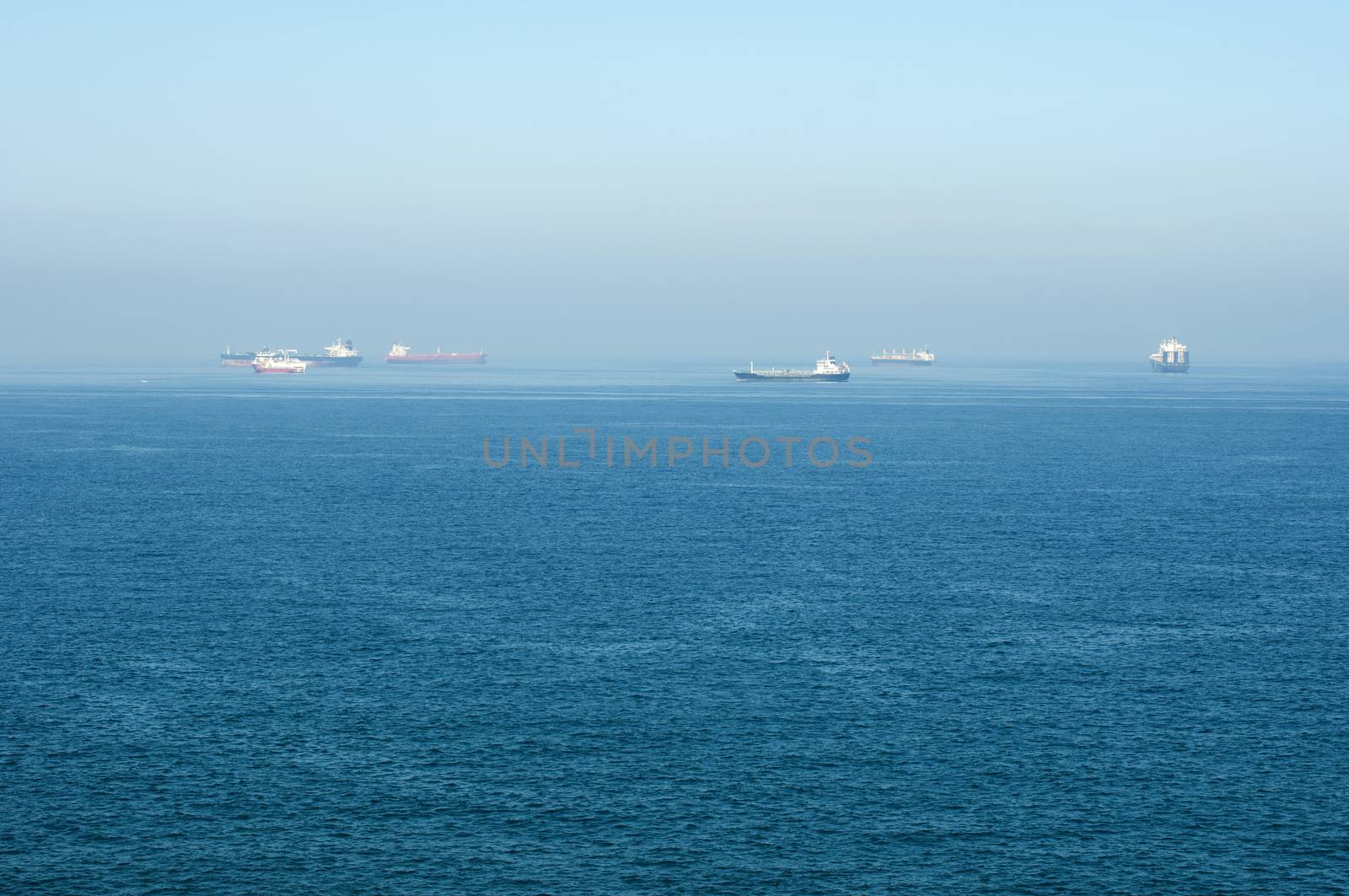 Cargo ships at sea. Gibraltar