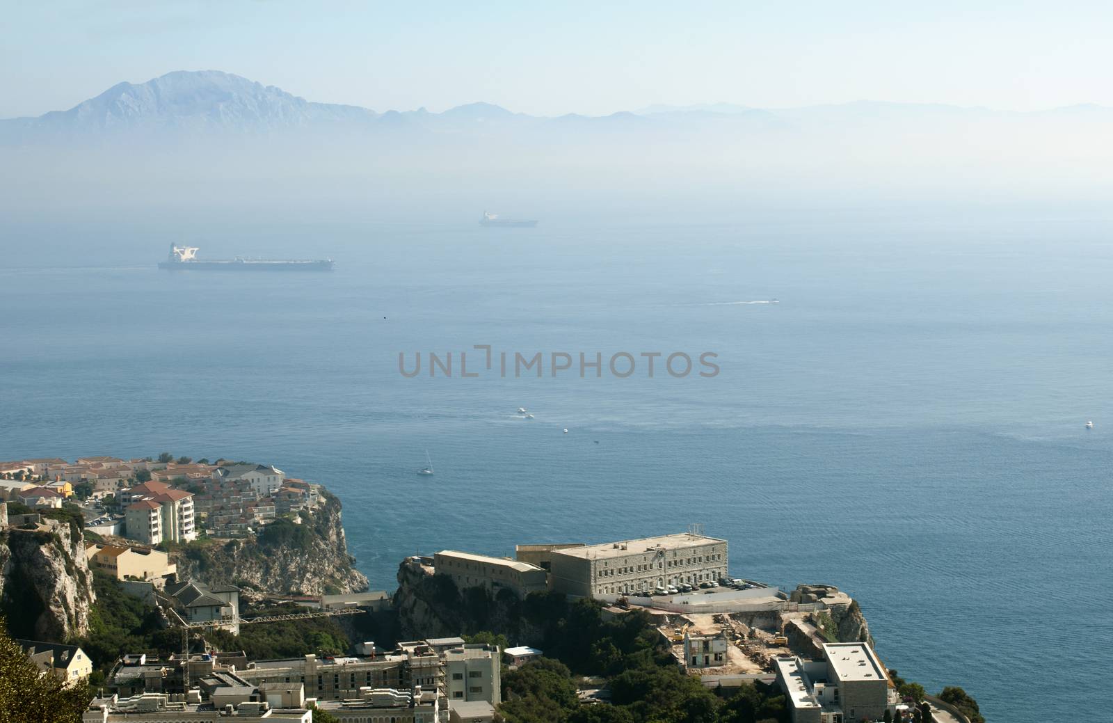 Gibraltar view from a high point. Sea and sky