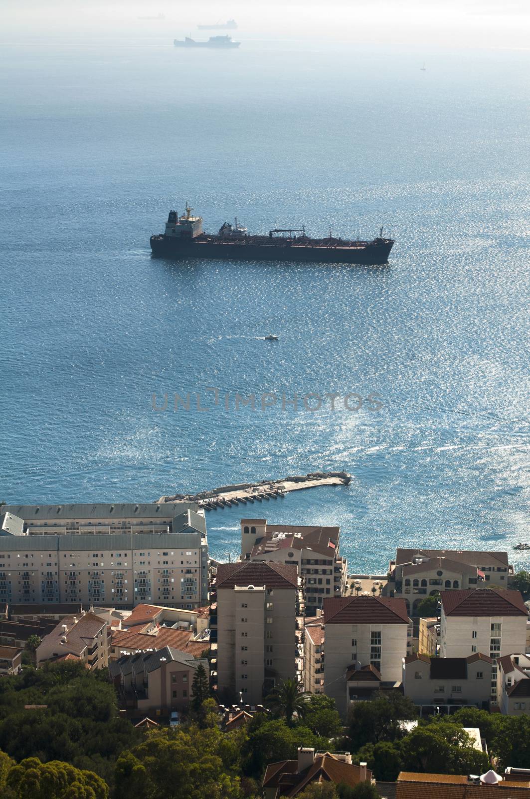 Gibraltar view from a high point. Sea and sky