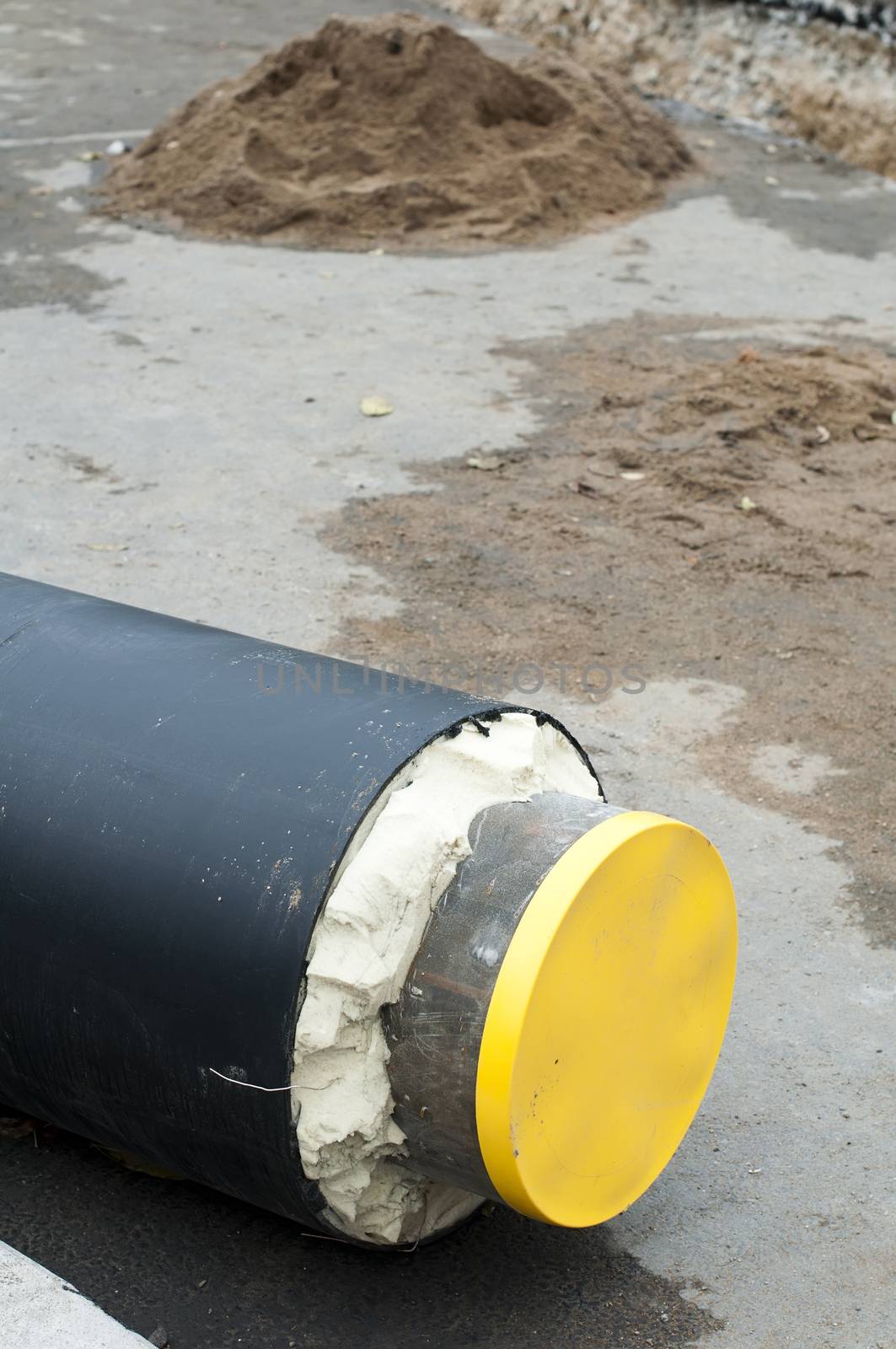 Pipes for hot water and steam heating. City heat pipeline