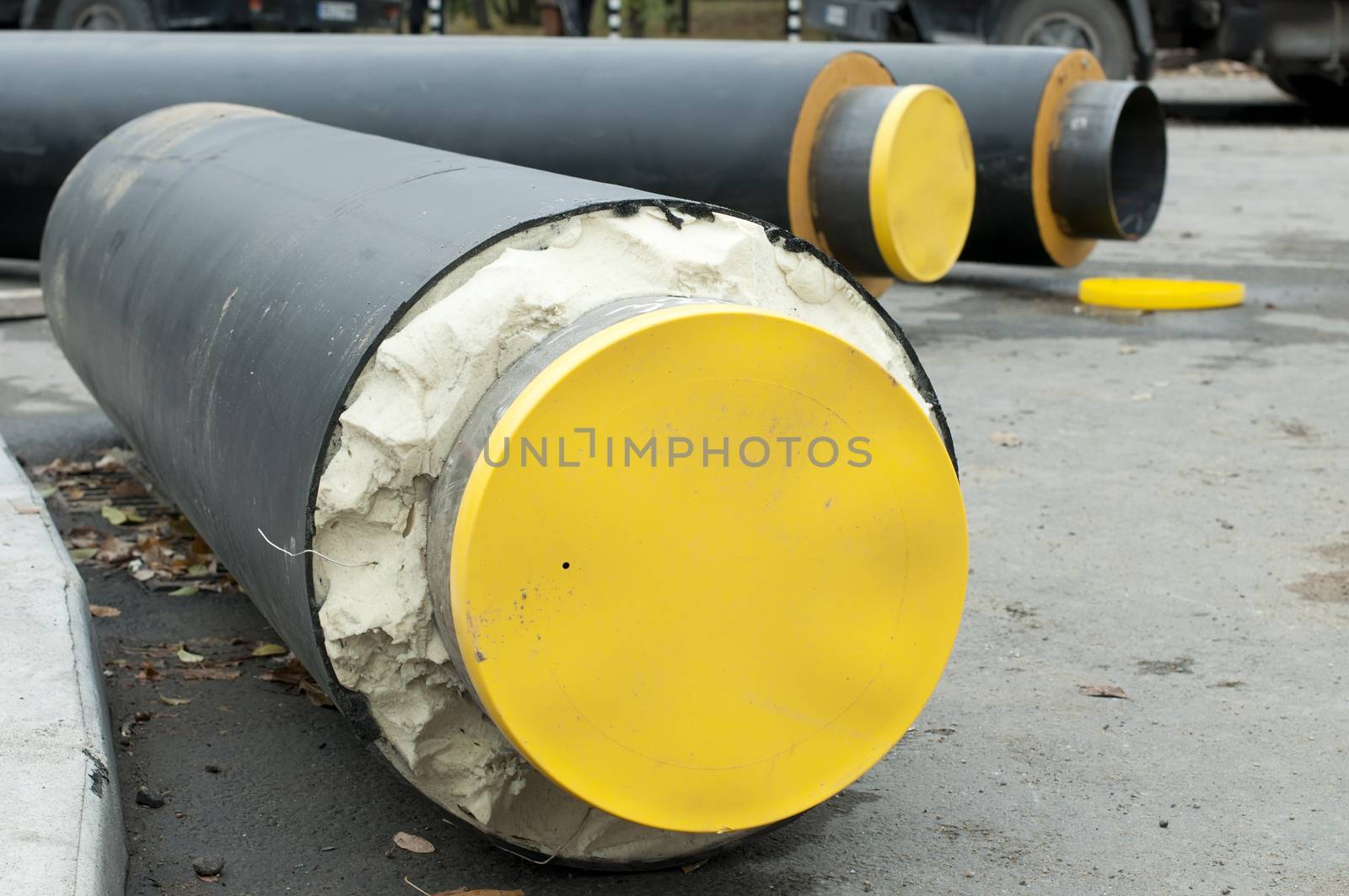 Pipes for hot water and steam heating. City heat pipeline