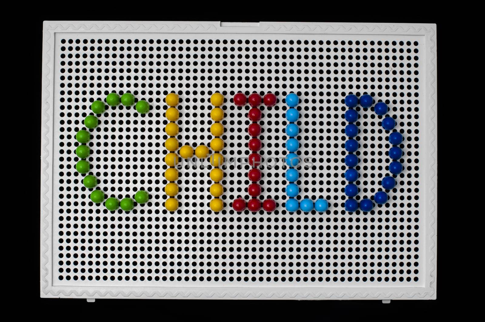 Text child on child mosaic. Colorful mosaic pieces