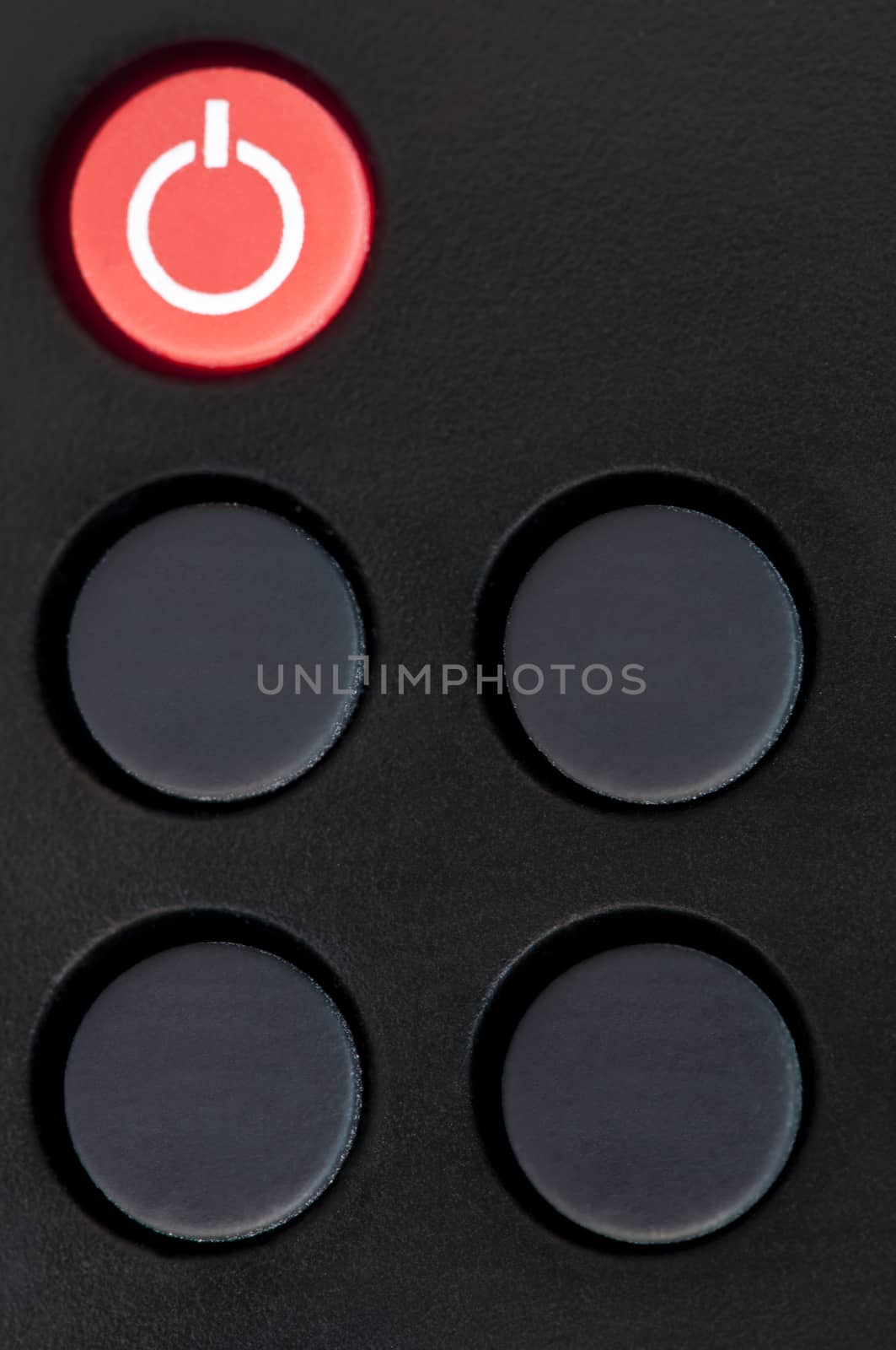 Television remote control black buttons.Red button ON / OFF