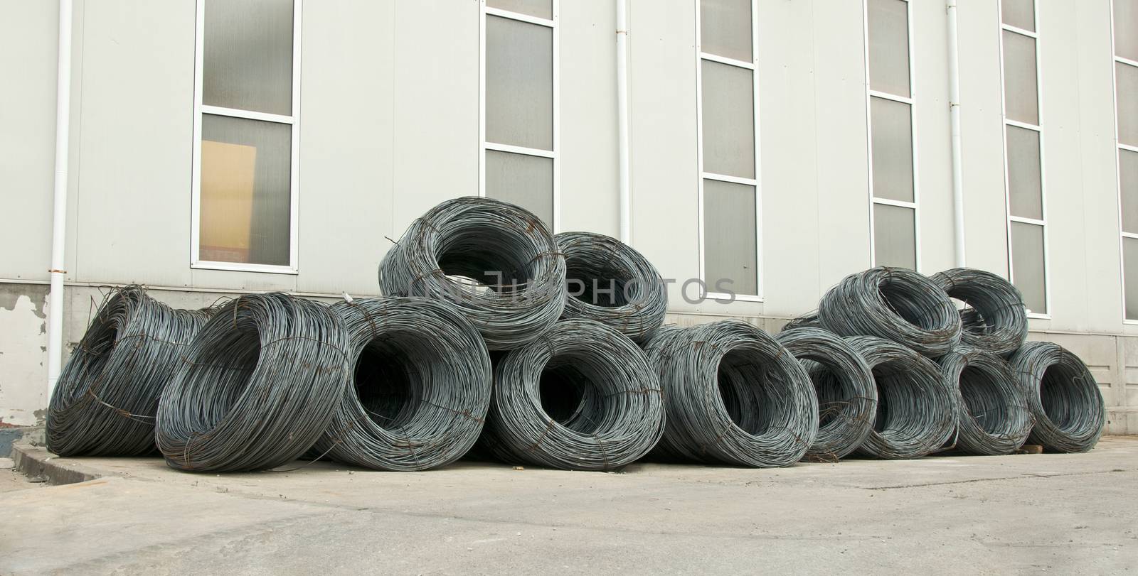 Reinforcing steel bars on roll. Construction materials