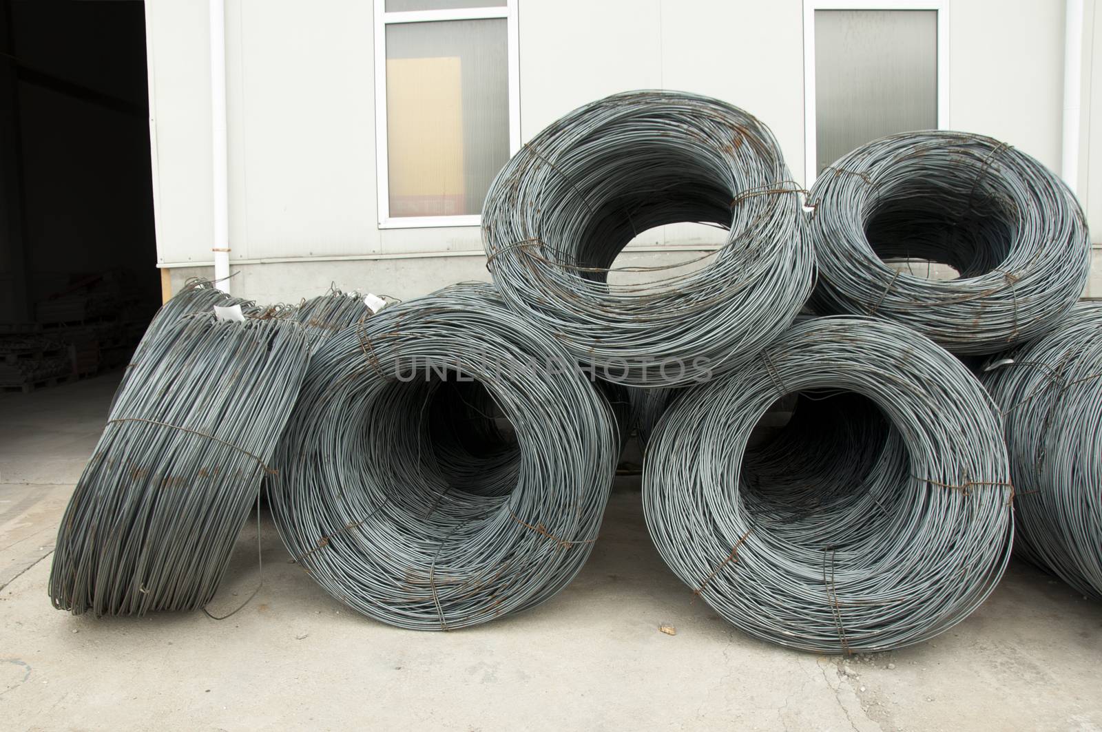 Reinforcing steel bars on roll. Construction materials