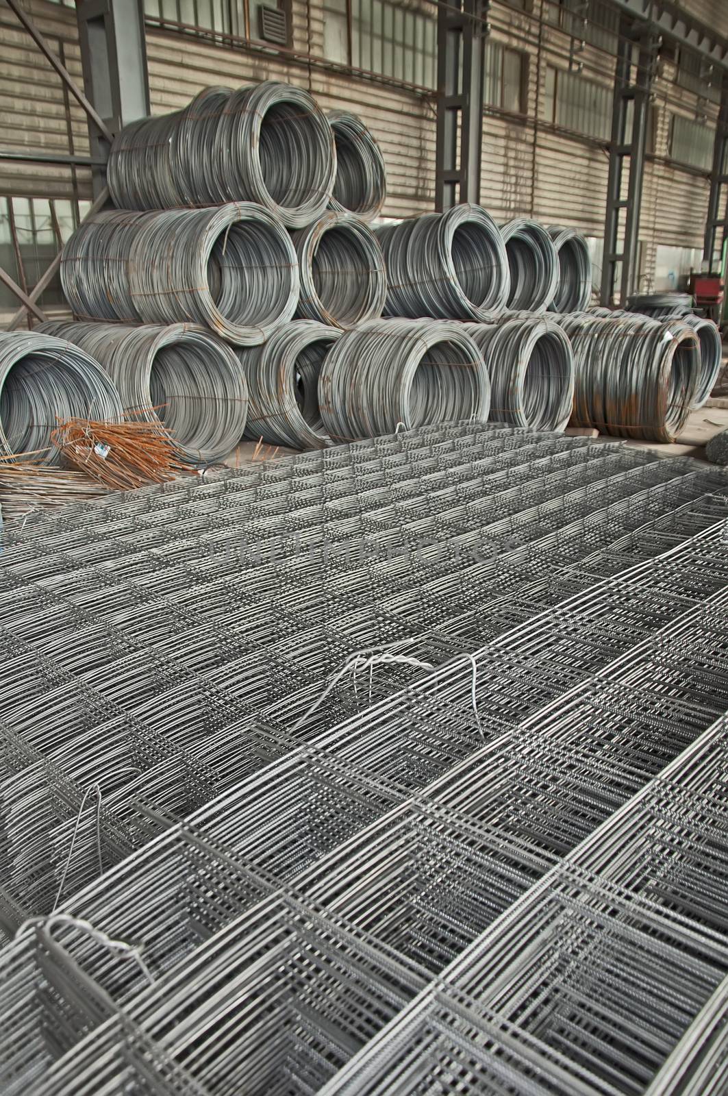 Reinforcing steel bars on roll and straight. Construction materials