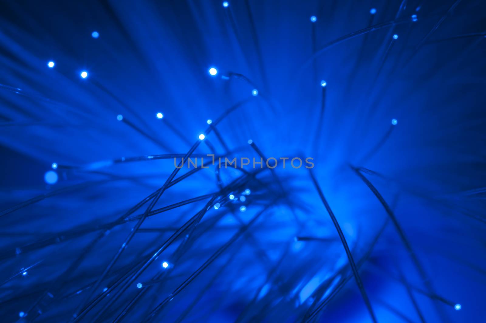 Optical fibers of fiber optic cable. Internet technology.Blue color