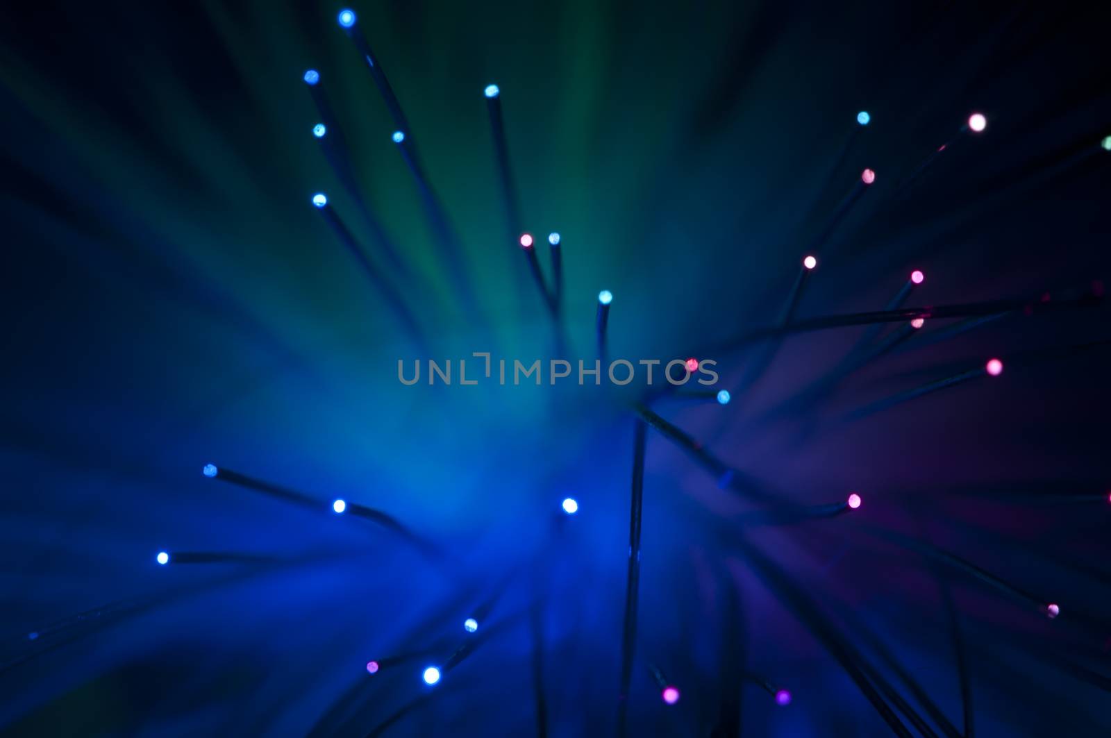 Optical fibers of fiber optic cable. Internet technology.Blue color