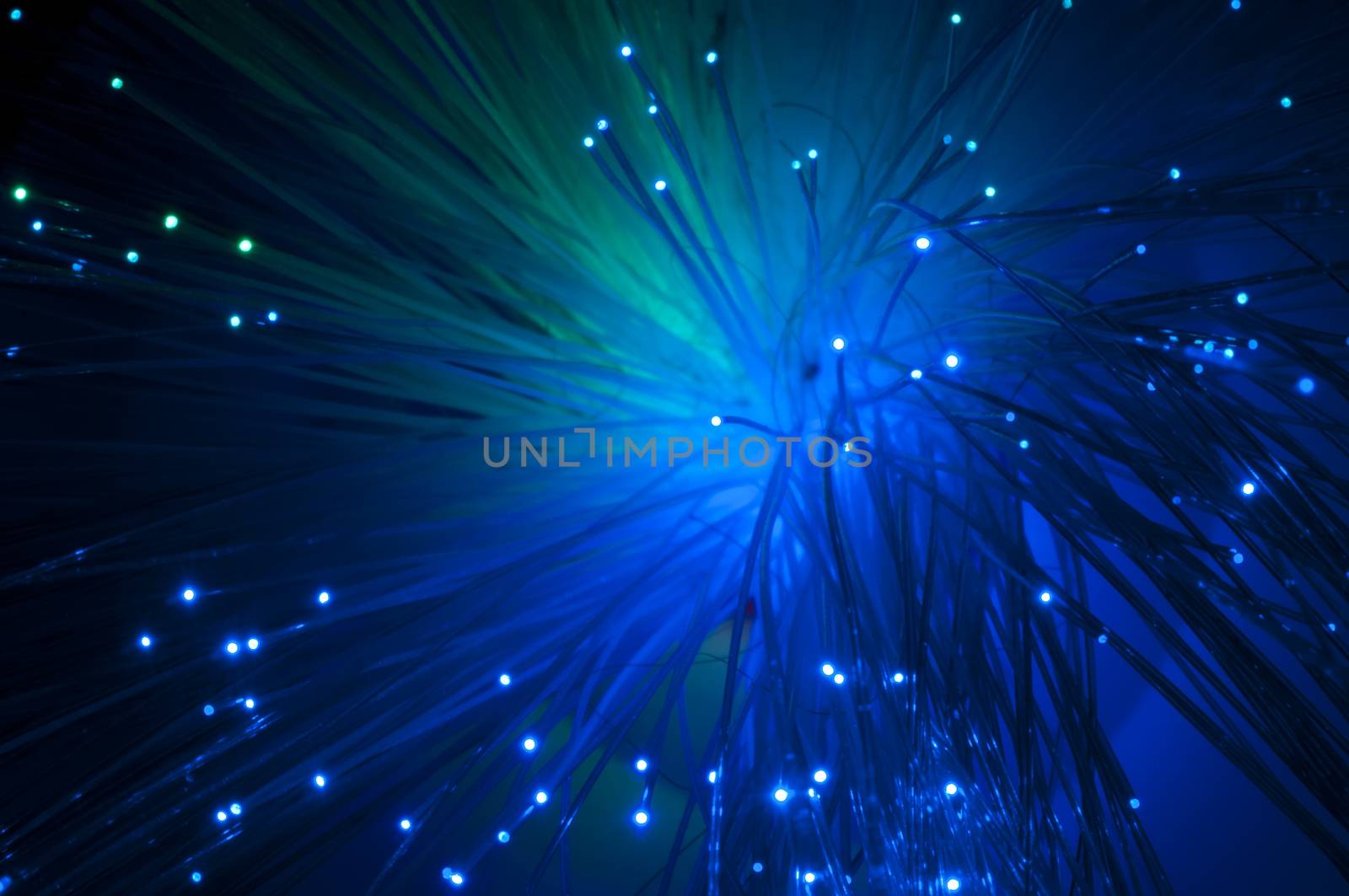 Optical fibers of fiber optic cable. Internet technology.Blue color