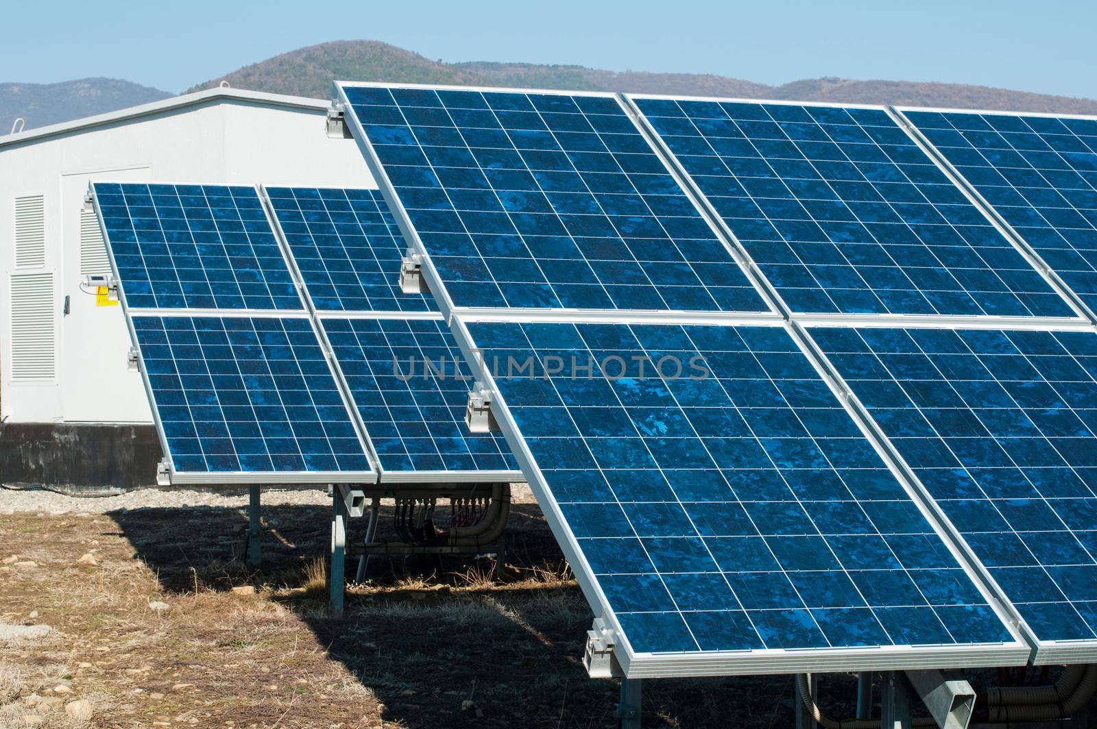 Solar photovoltaic panels. Industrial installation of solar panels