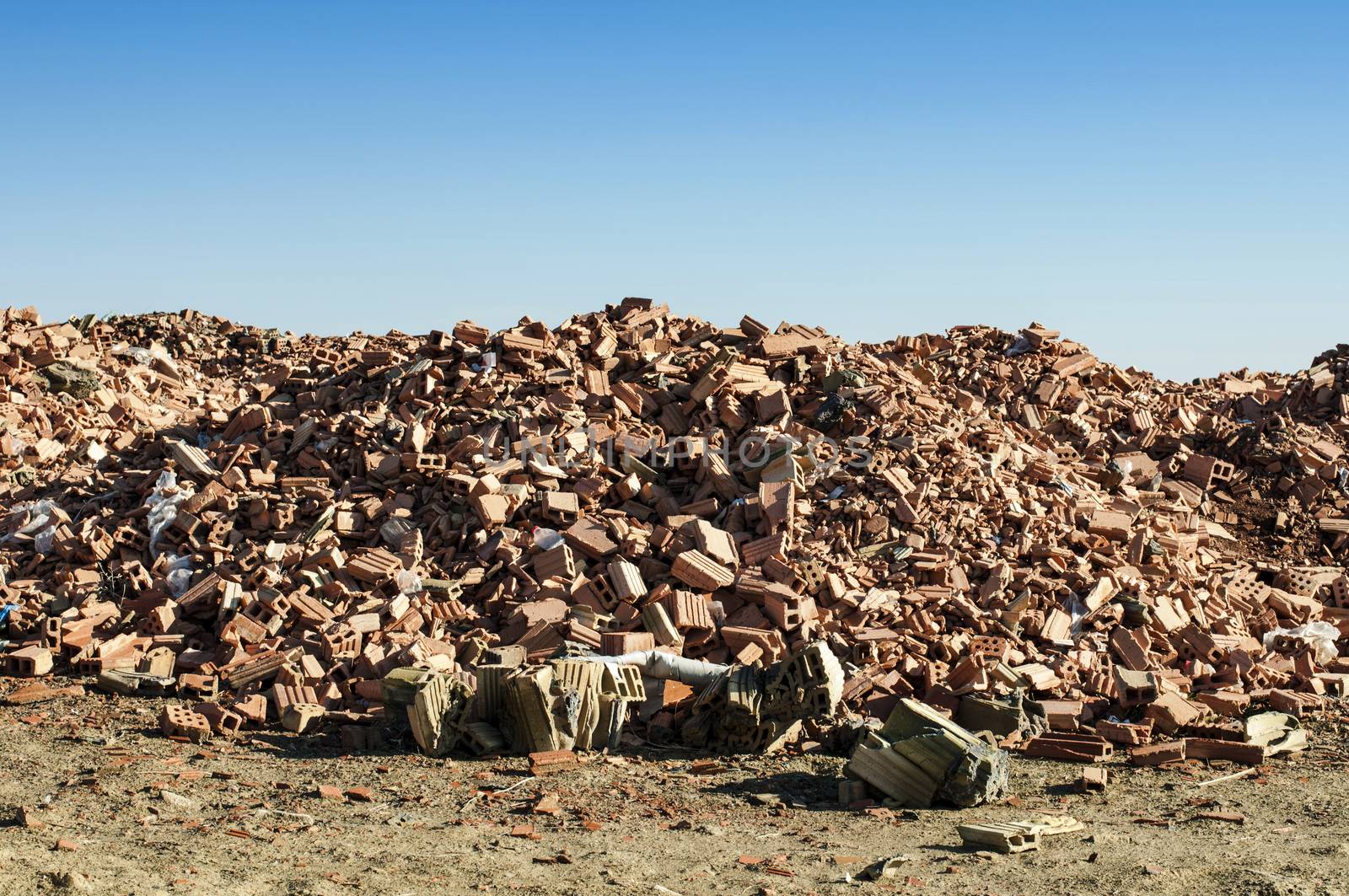 Landfill for disposal of construction waste. Brick debris