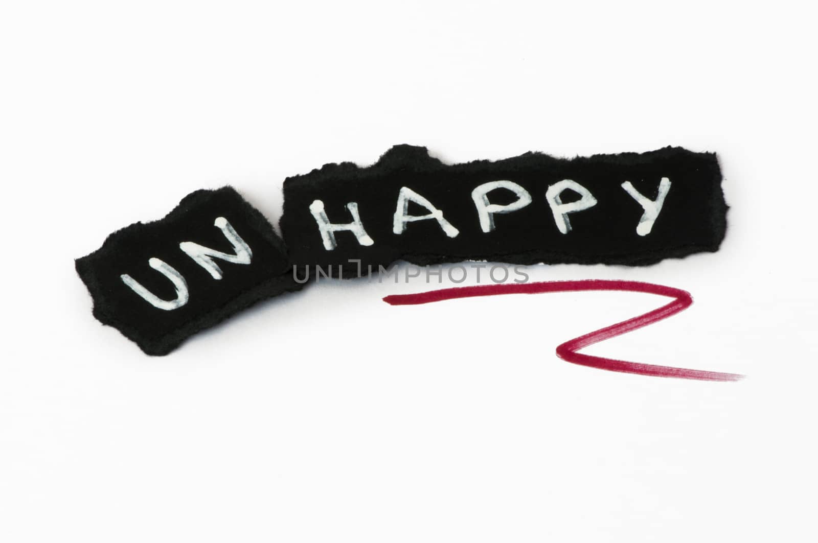 Happy text over black paper. Unhappy and Happy conception