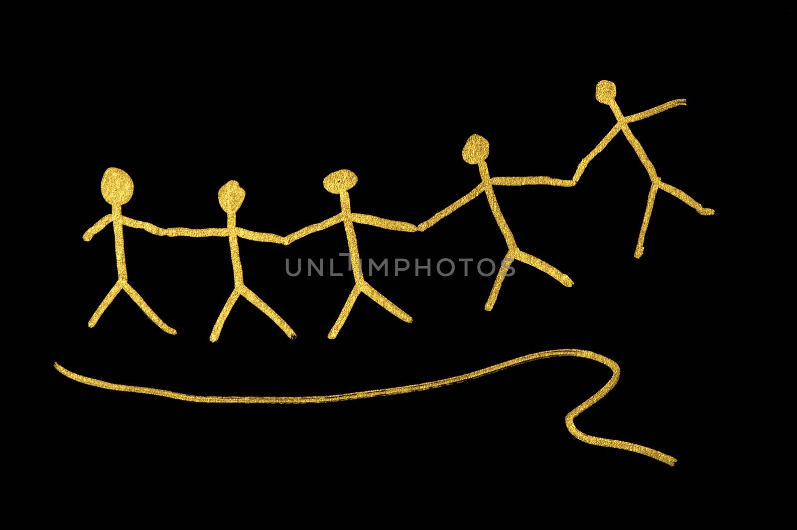 People holding hands illustration over black. Teamwork and social network concept