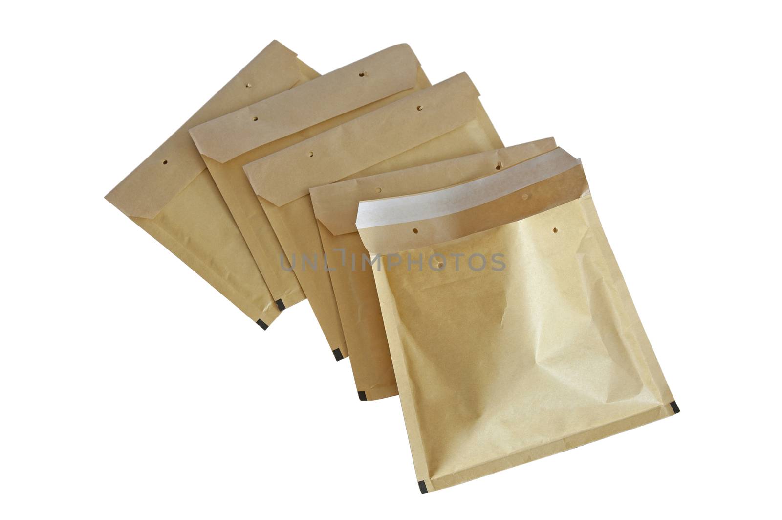 Yellow packaging envelopes isolated on white