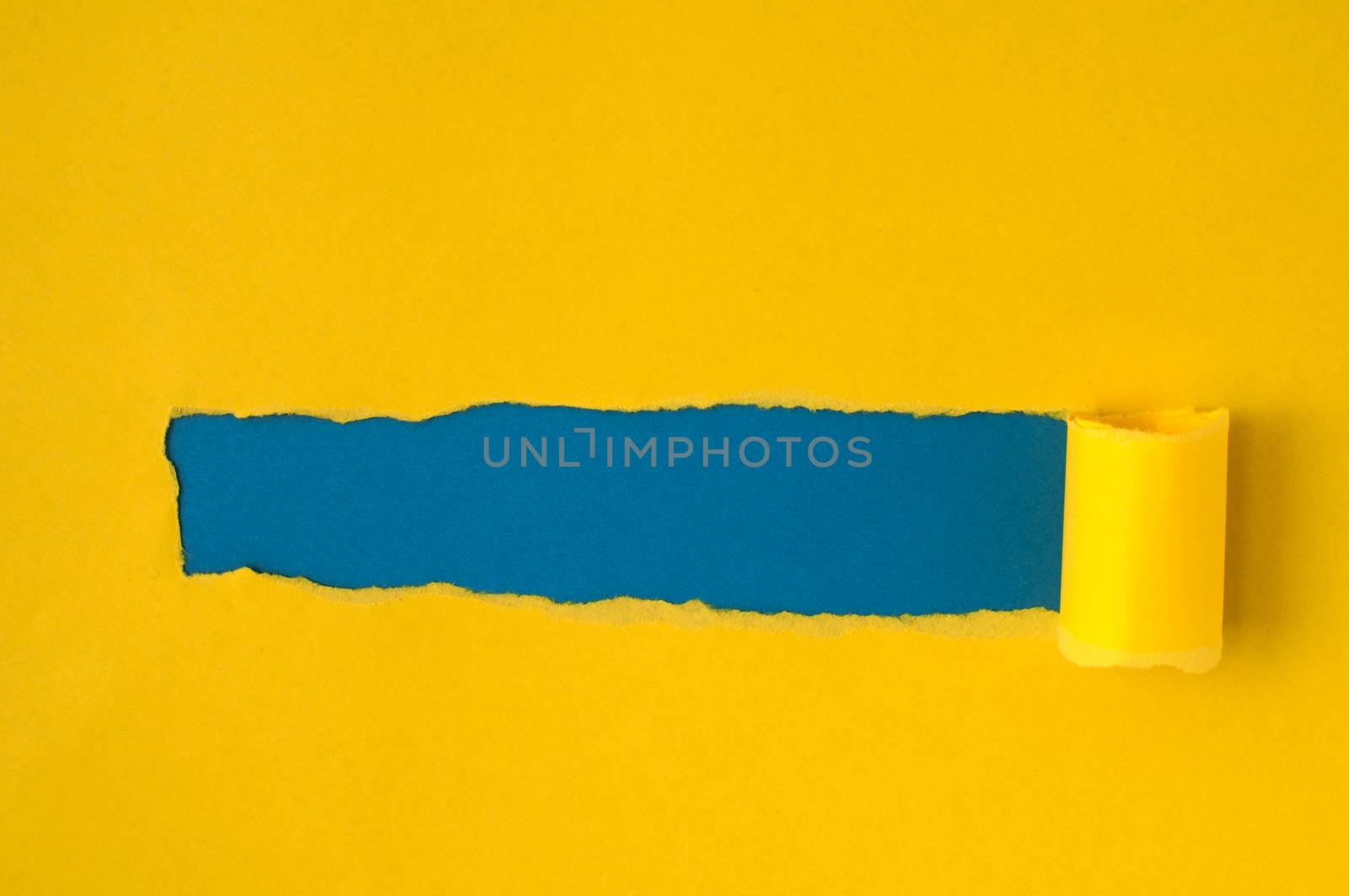 Yellow torn paper with blue space for text  by deyan_georgiev