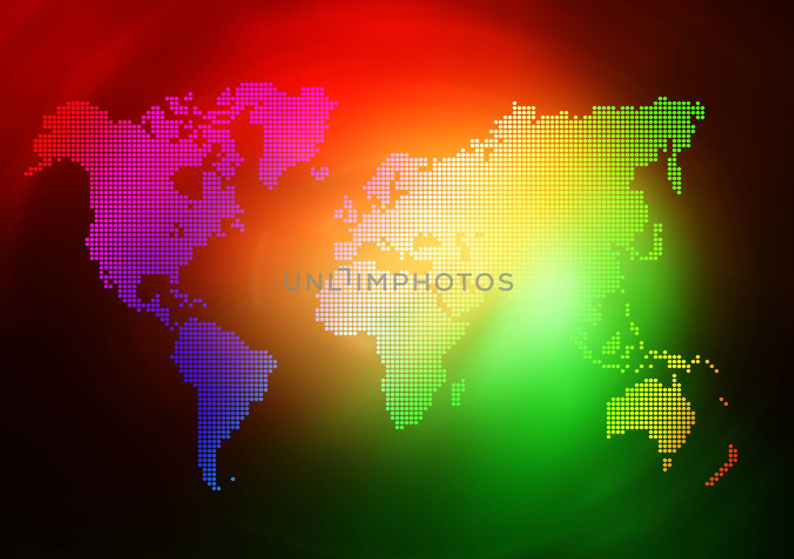 Dot World map business background. Red and green colors lights on background