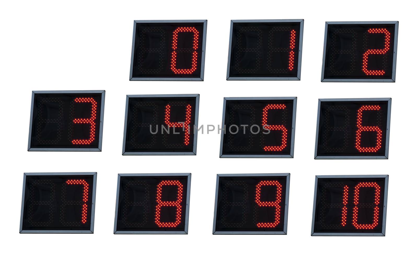 Illuminated digital numbers.Red color numbers