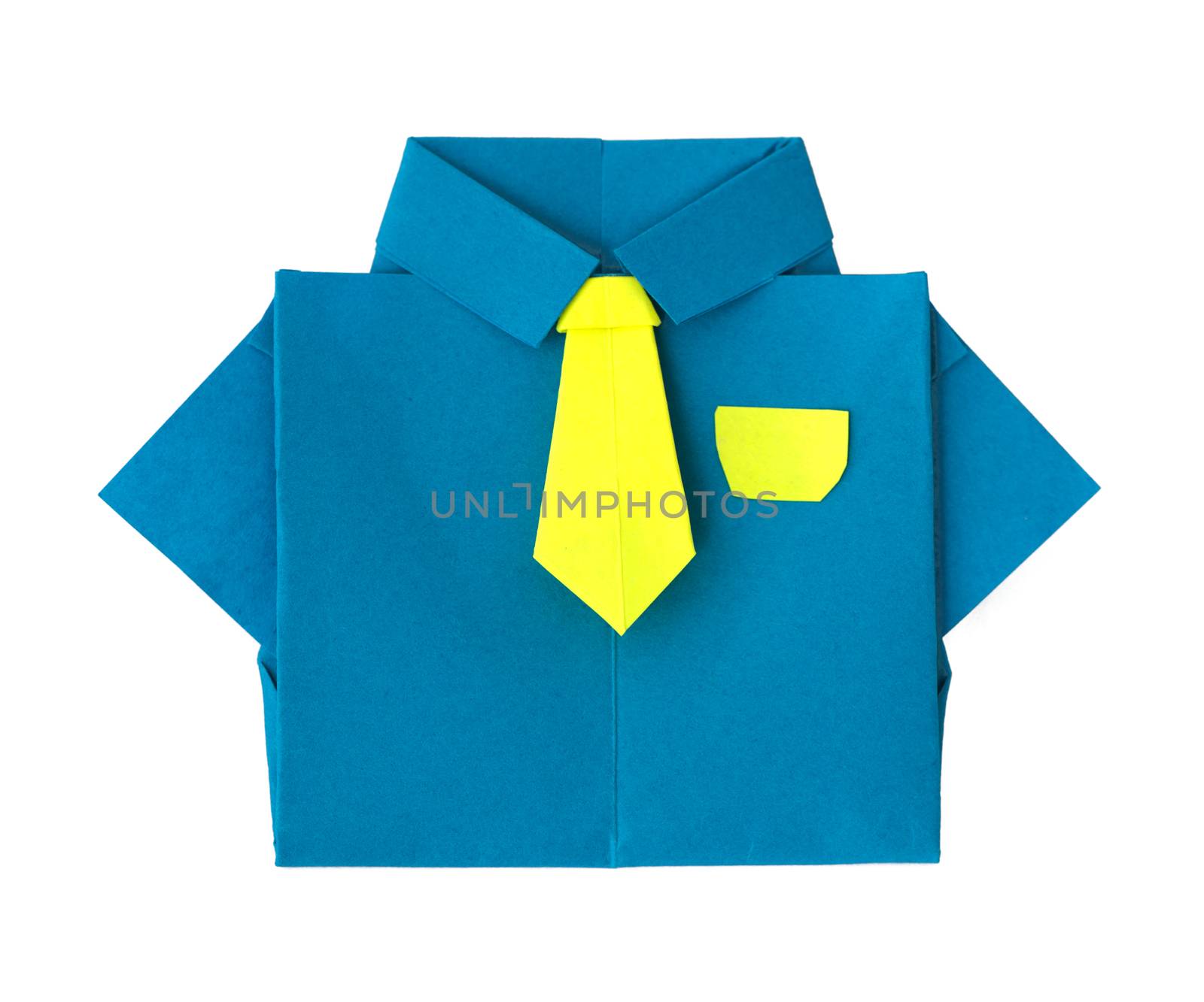 Origami blue shirt with tie. White isolated