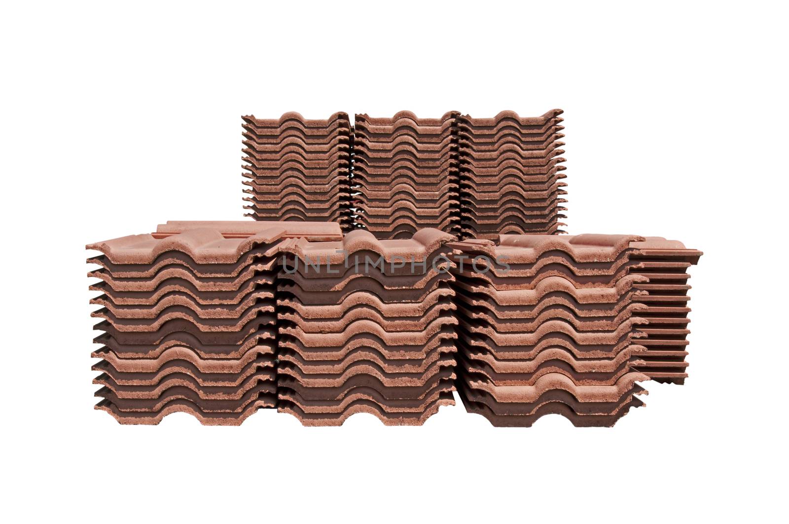 Pile of roofing tiles packaged. Isolated on white