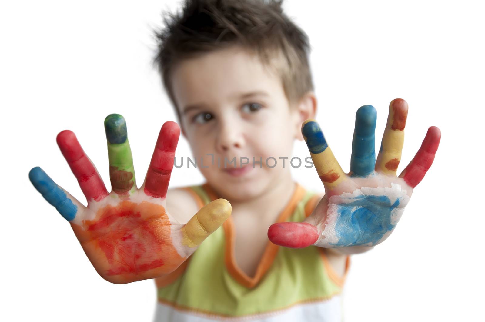 Children colored hands. Little boy hands. by deyan_georgiev