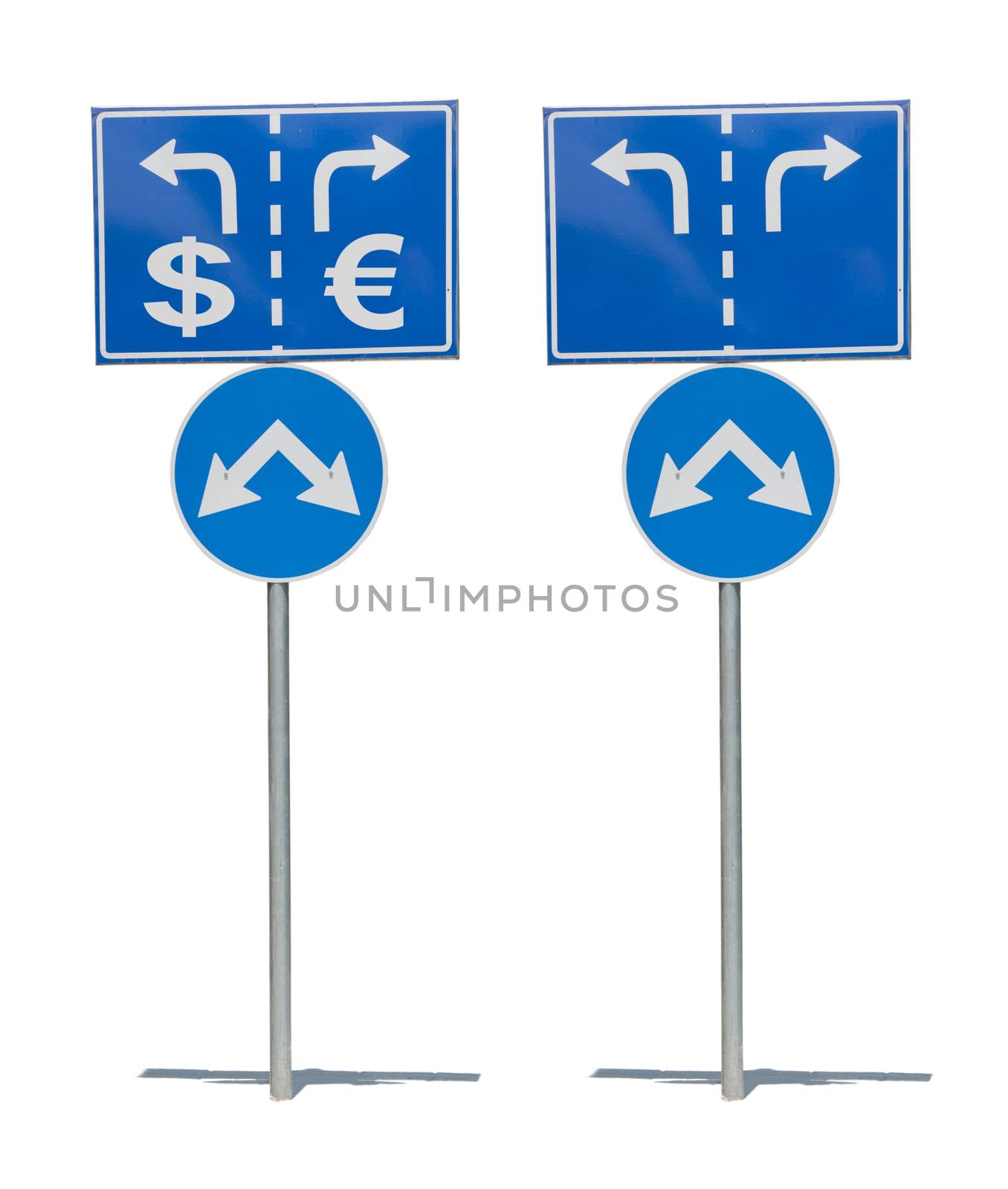 Crossroads Road Sign, Two Arrow.White isolated