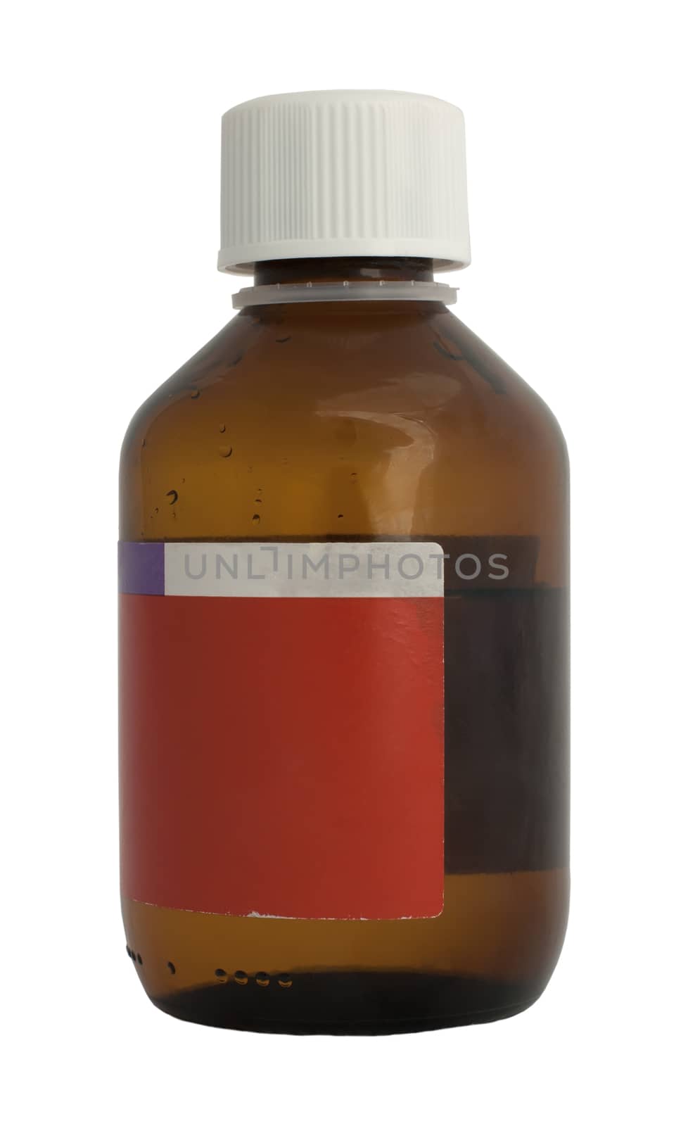 Brown medical bottle of medicine. White isolated