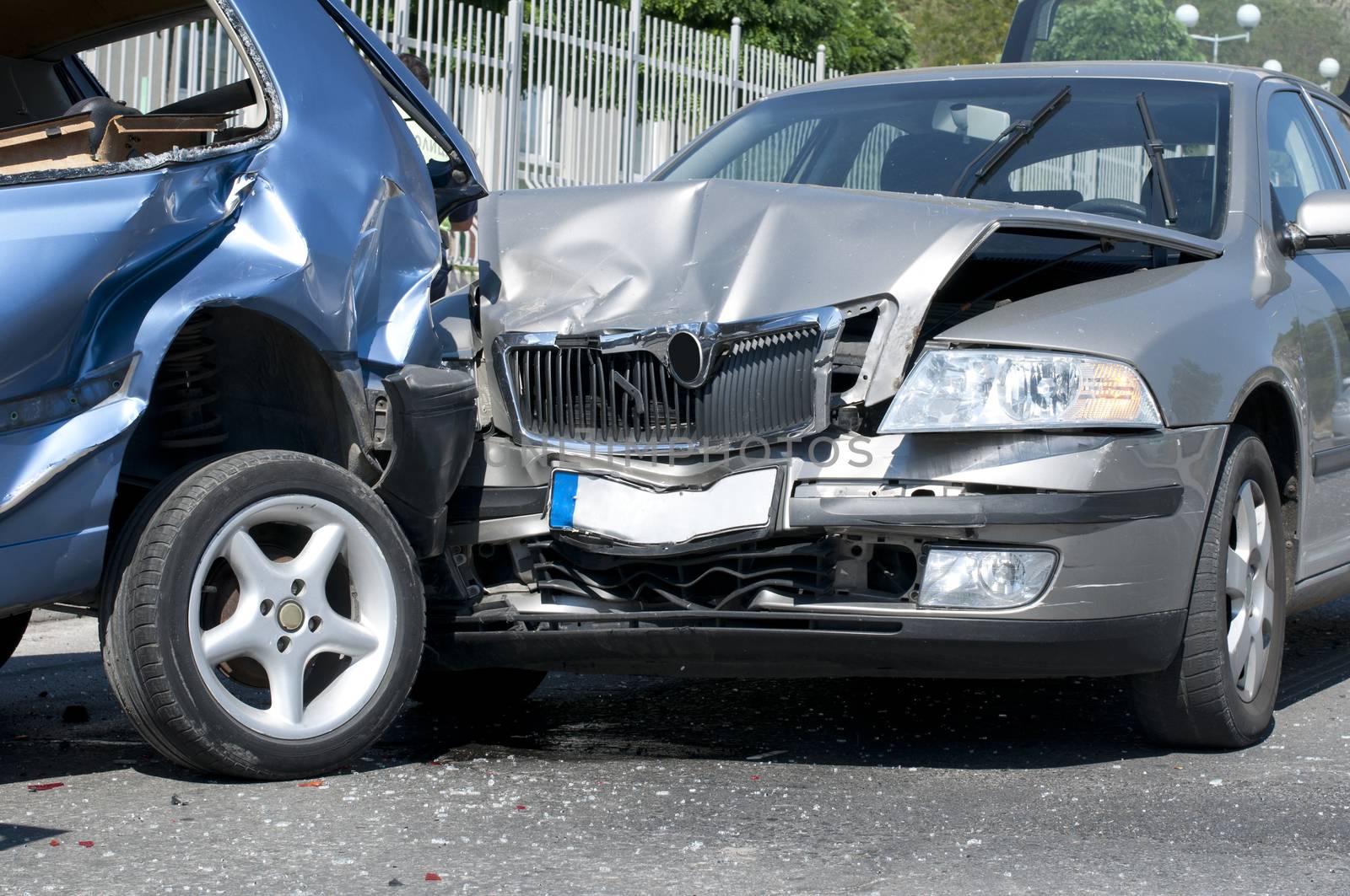 Two cars crashed. Close up image