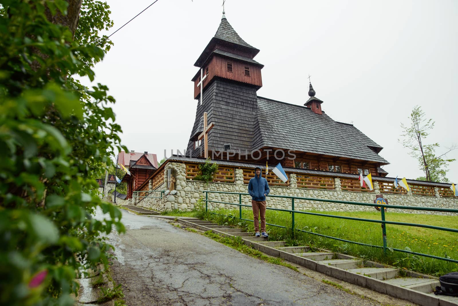 old wooden church in mountains in Poland.