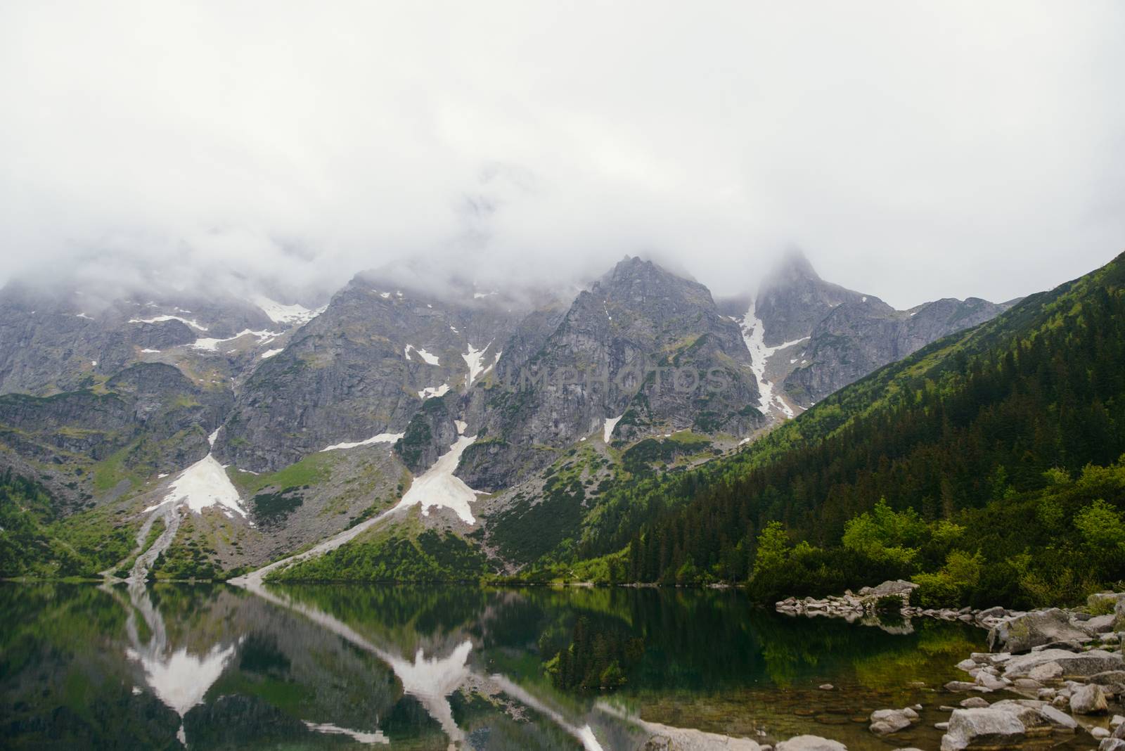 Mountain lake in the middle of summer time.
