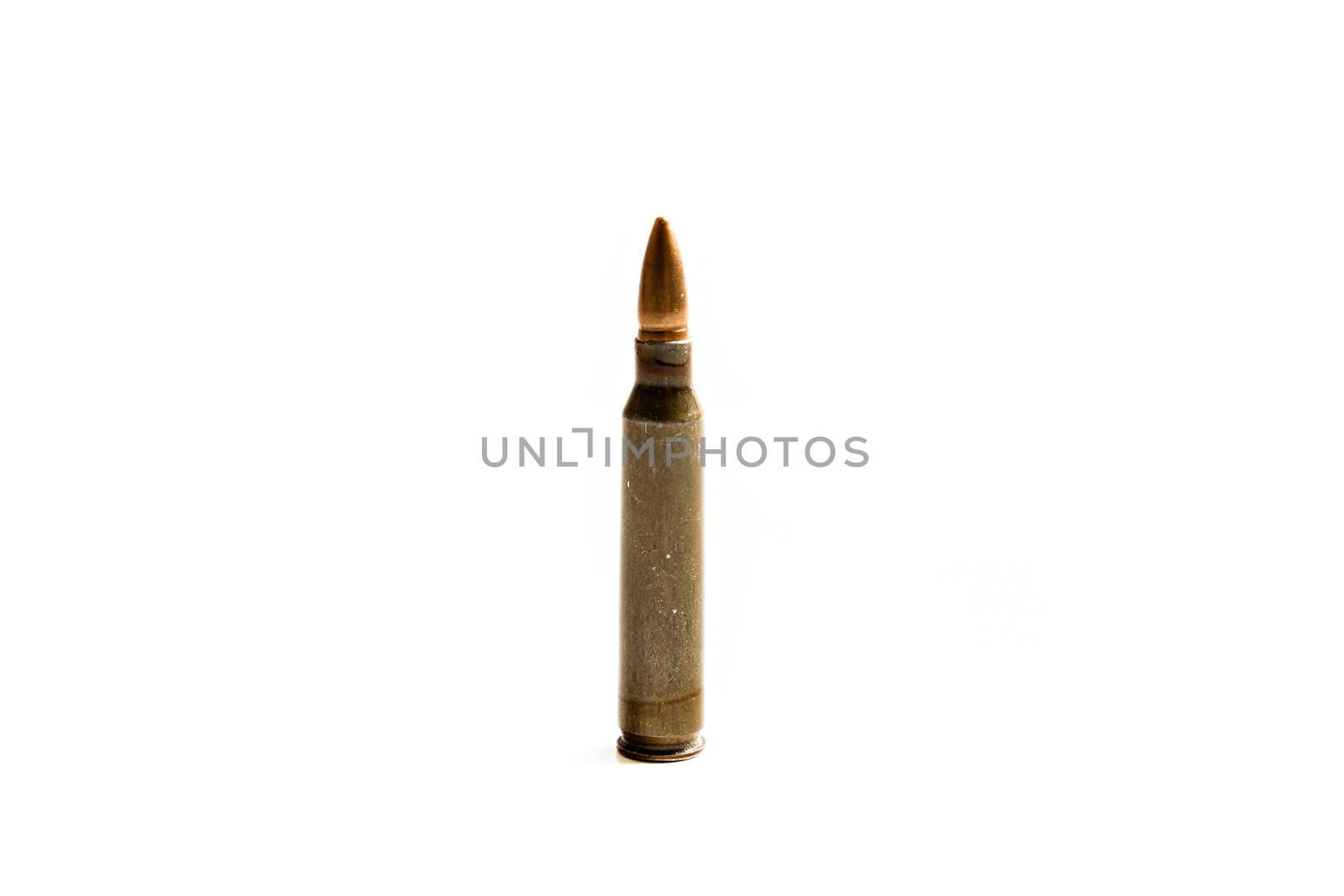 .223 Round standing straight up isolated against a white background.