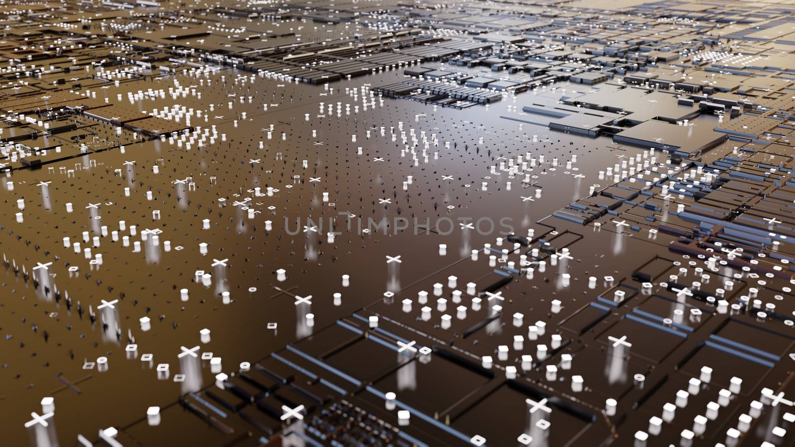 Abstract Central Computer Processors Concept. 3D illustration. Conceptual CPU on circuit board - PCB