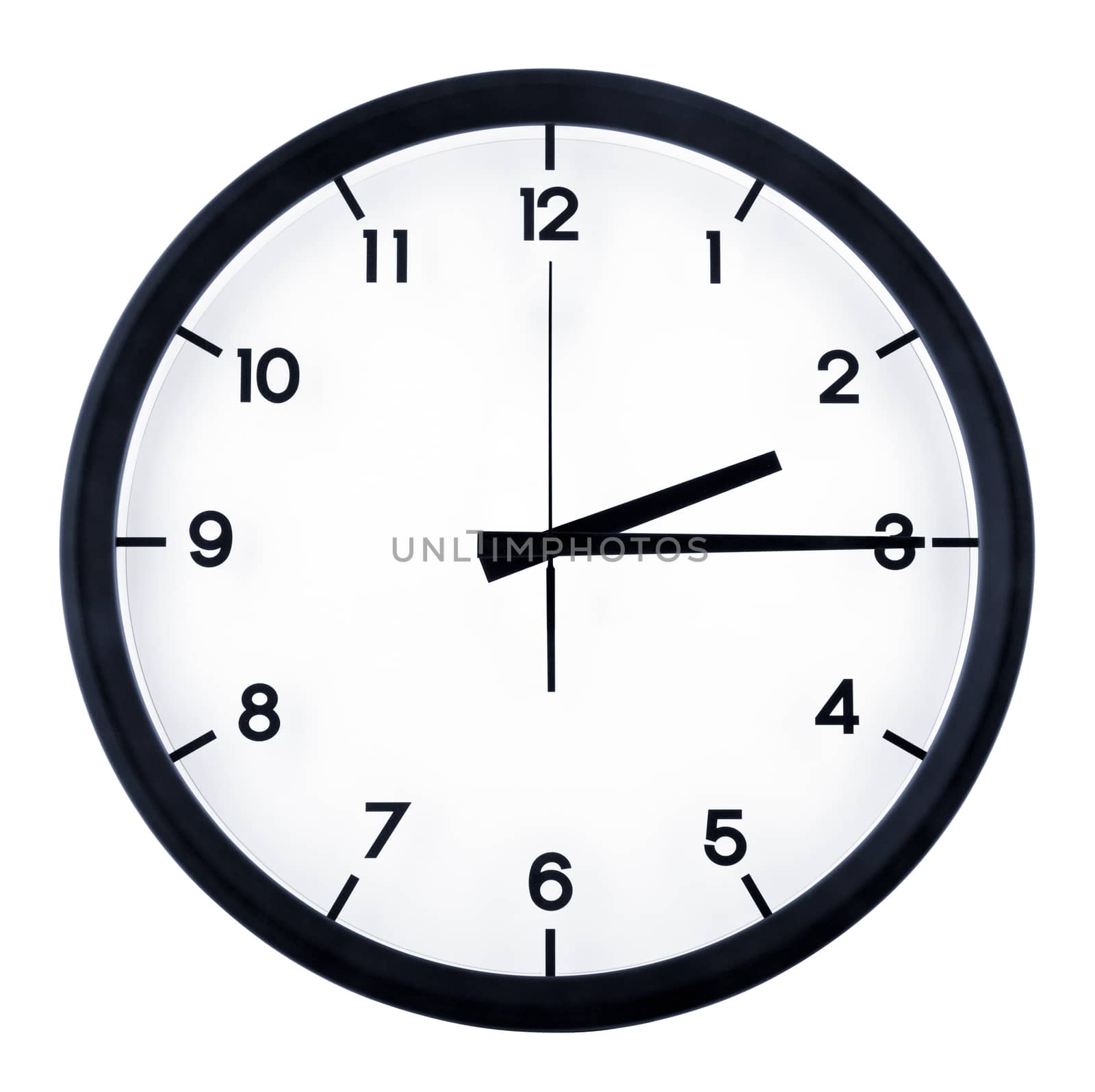 Classic analog clock pointing at two fifteen o'clock, isolated on white background