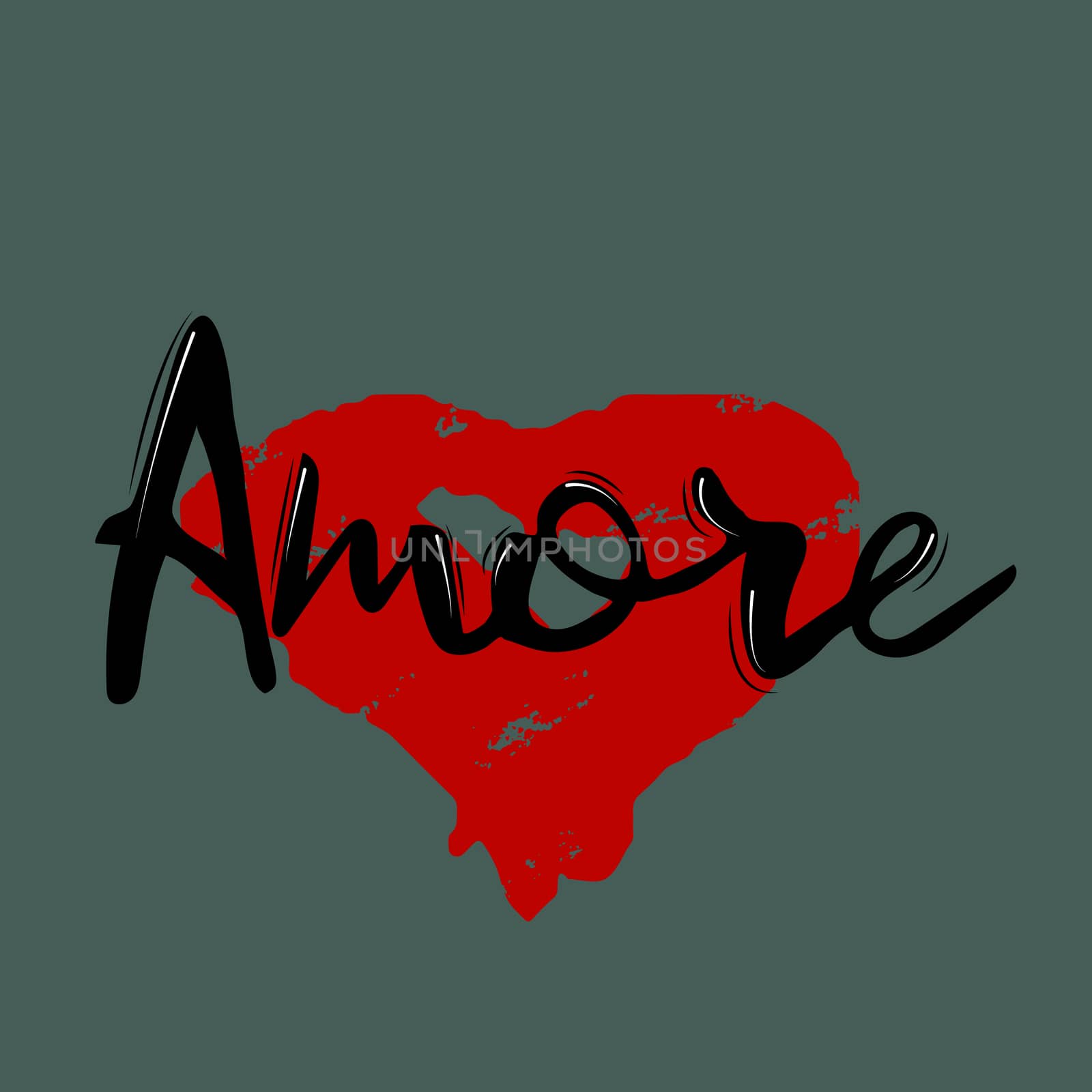 Amore handwritten word love in italian. Romantic sign.