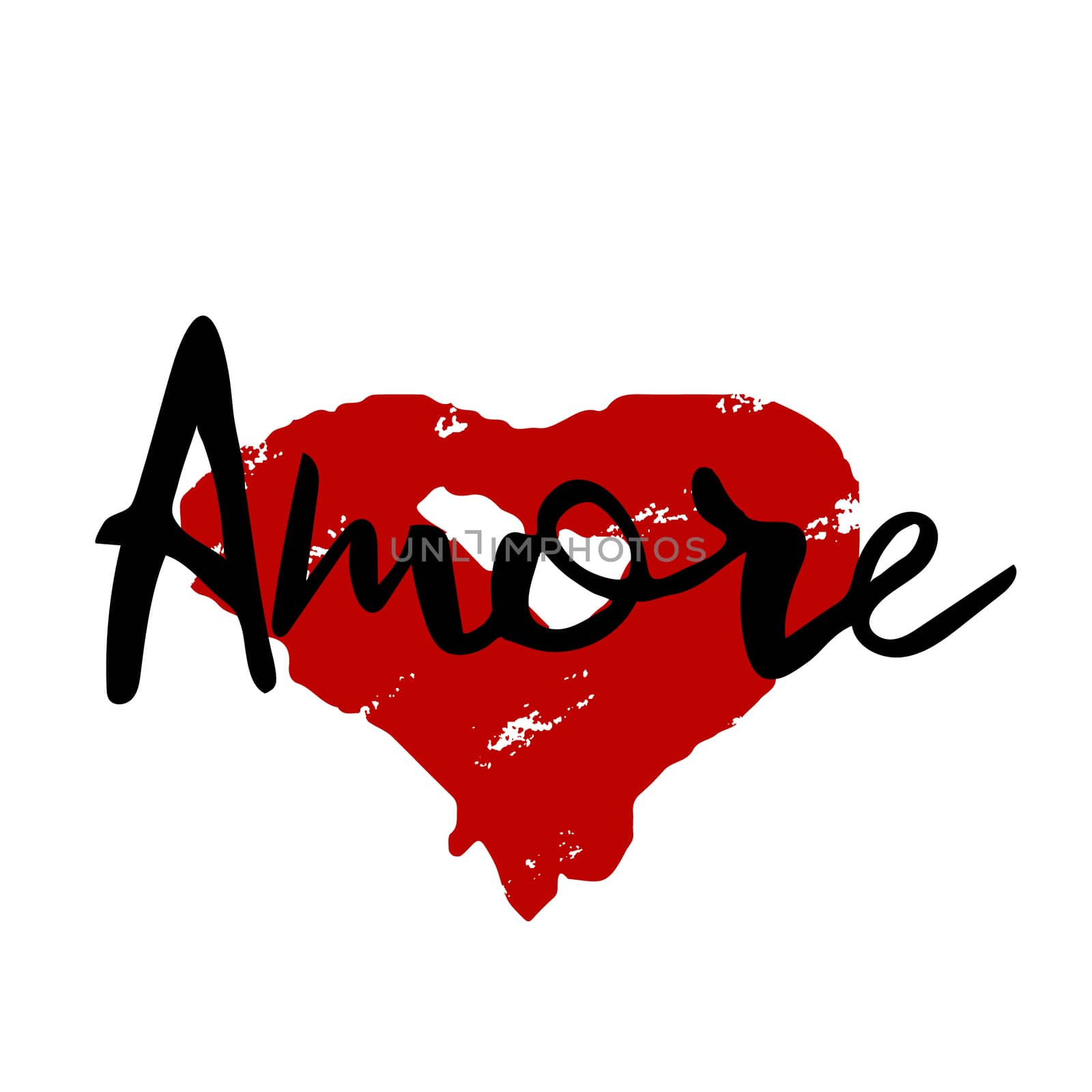 Amore handwritten word love in italian. Romantic sign.