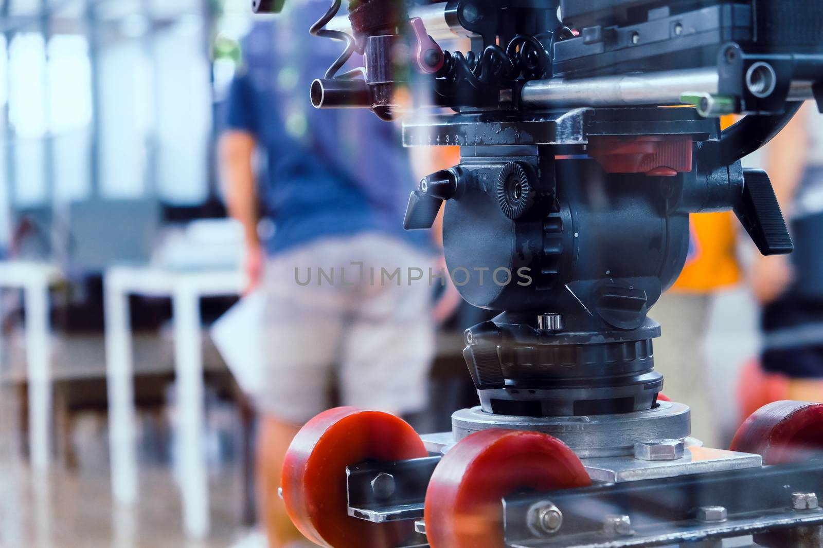 Film industry. Filming with professional camera background