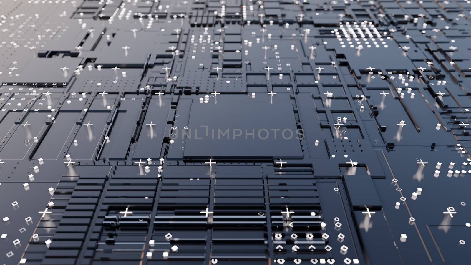 Abstract Central Computer Processors Concept. 3D illustration. Conceptual CPU on circuit board - PCB